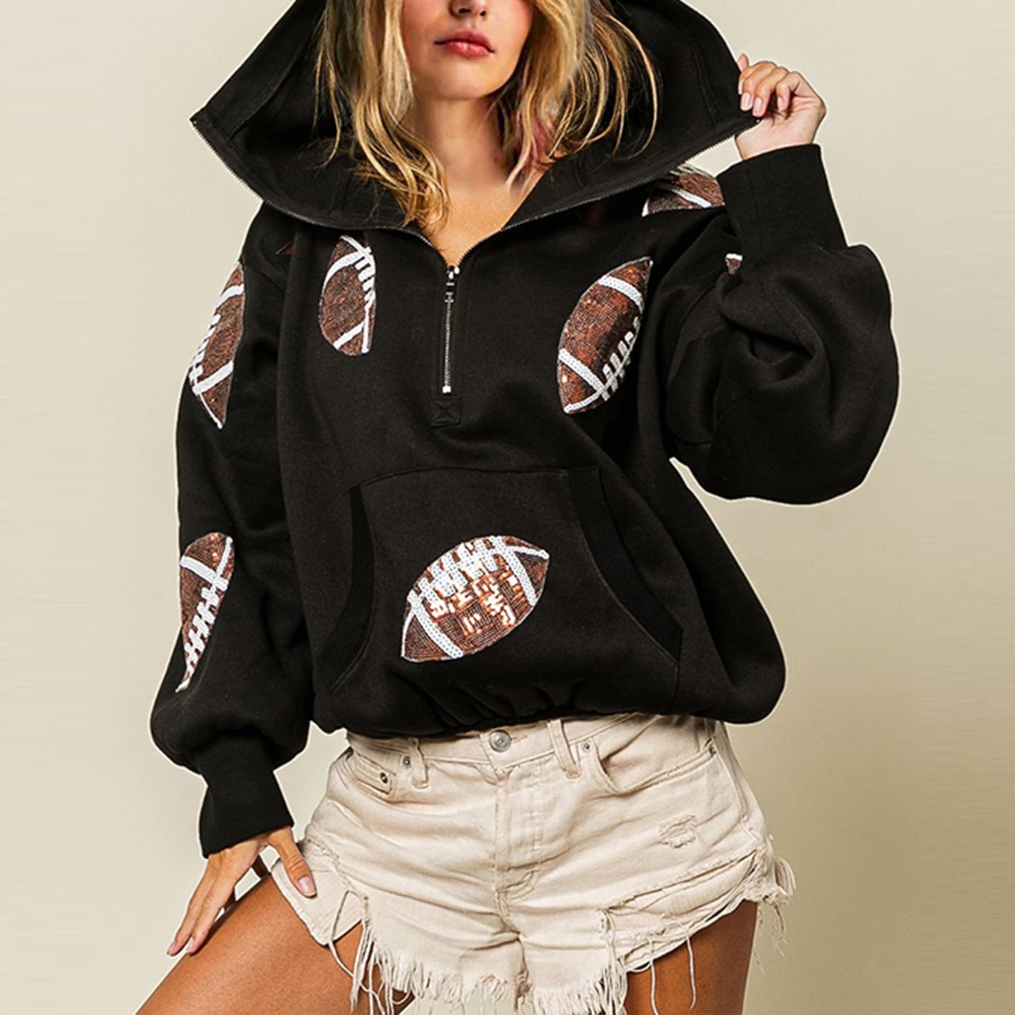 SeekMe Women Game Day Sweatshirt Sequin Football Hoodies Pullover Fall Top