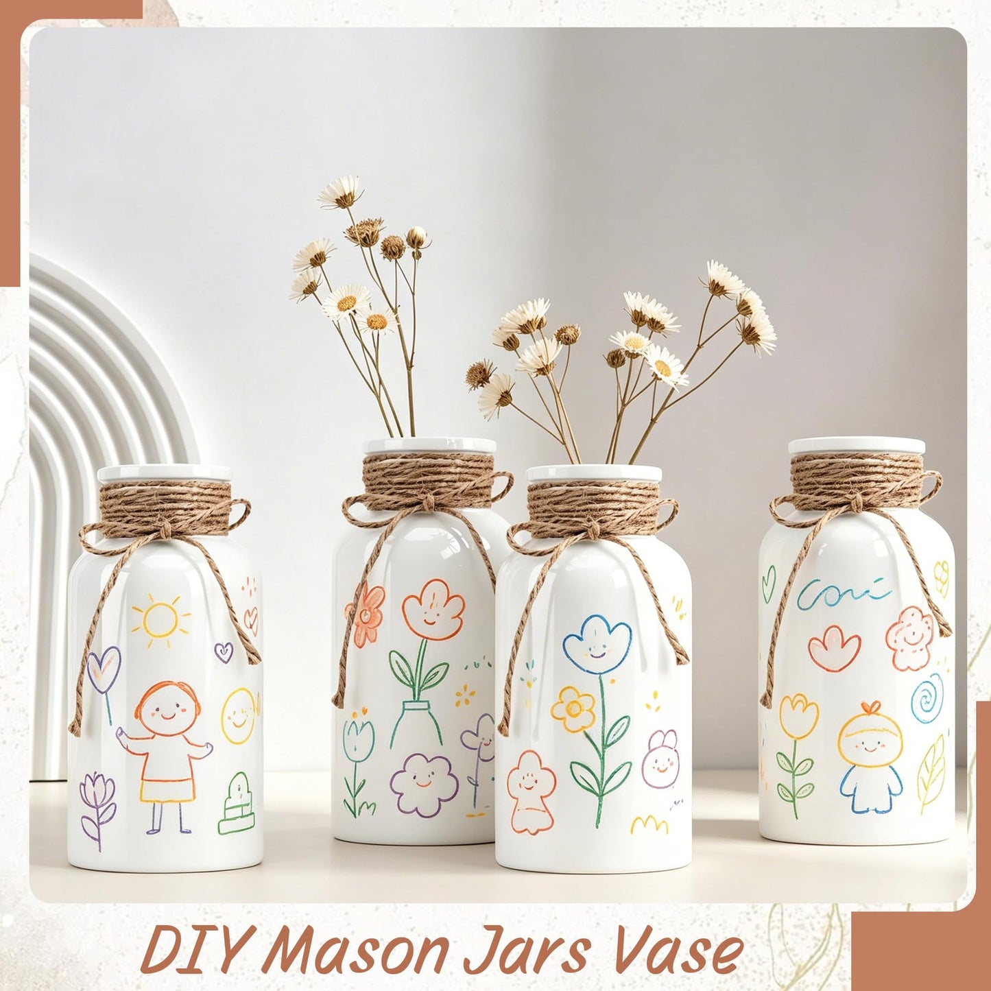 3 Pack Mason Jar Vases for Centerpieces, Amber Glass Flower Vase