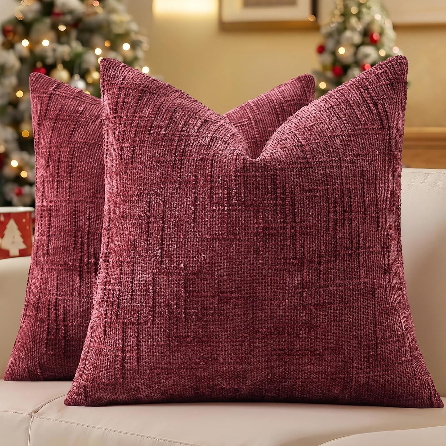 decorUhome Textured Chenille Throw Pillow Covers 18x18 Set of 2 Rust