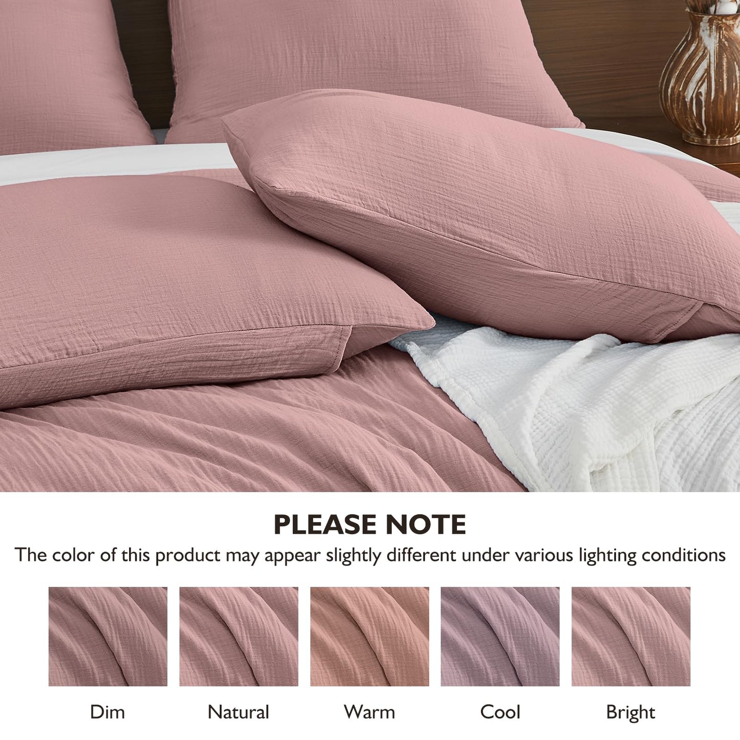 EMME Muslin Cotton Duvet Cover Set Linen Like Beige Queen