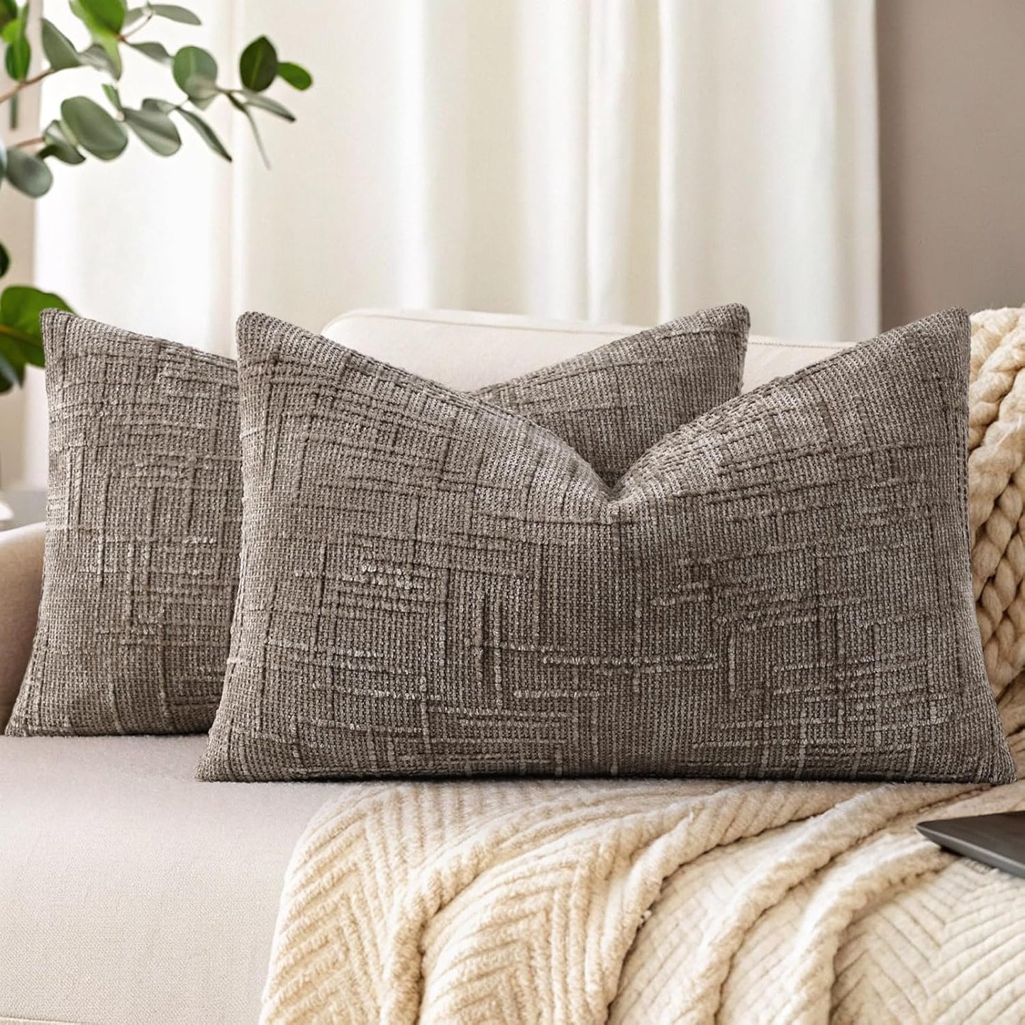 decorUhome Textured Chenille Throw Pillow Covers 18x18 Set of 2 Rust