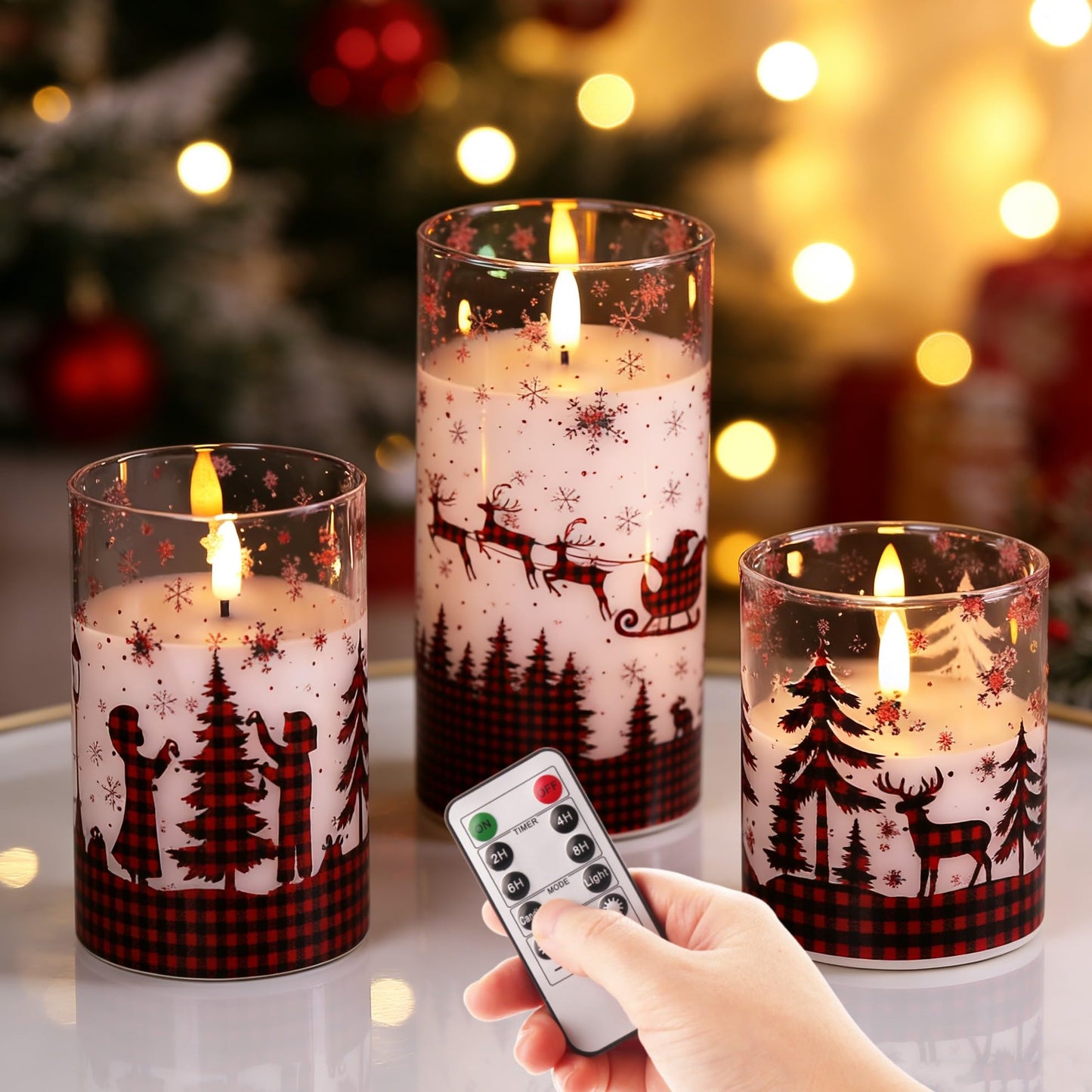 Eywamage Gold Glass Flameless Pillar Candles with Remote, Flickering Fall LED Candles Battery Operated Set of 3