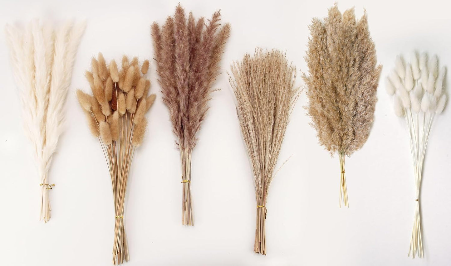 Dried Pampas Grass Decor, 100 Stems Pampas Grass Contains Bunny Tails Dried Flowers, Reed Grass Bouquet for Wedding Boho Flowers Home Table Decor, Rustic Farmhouse Party (17", White and Brown)