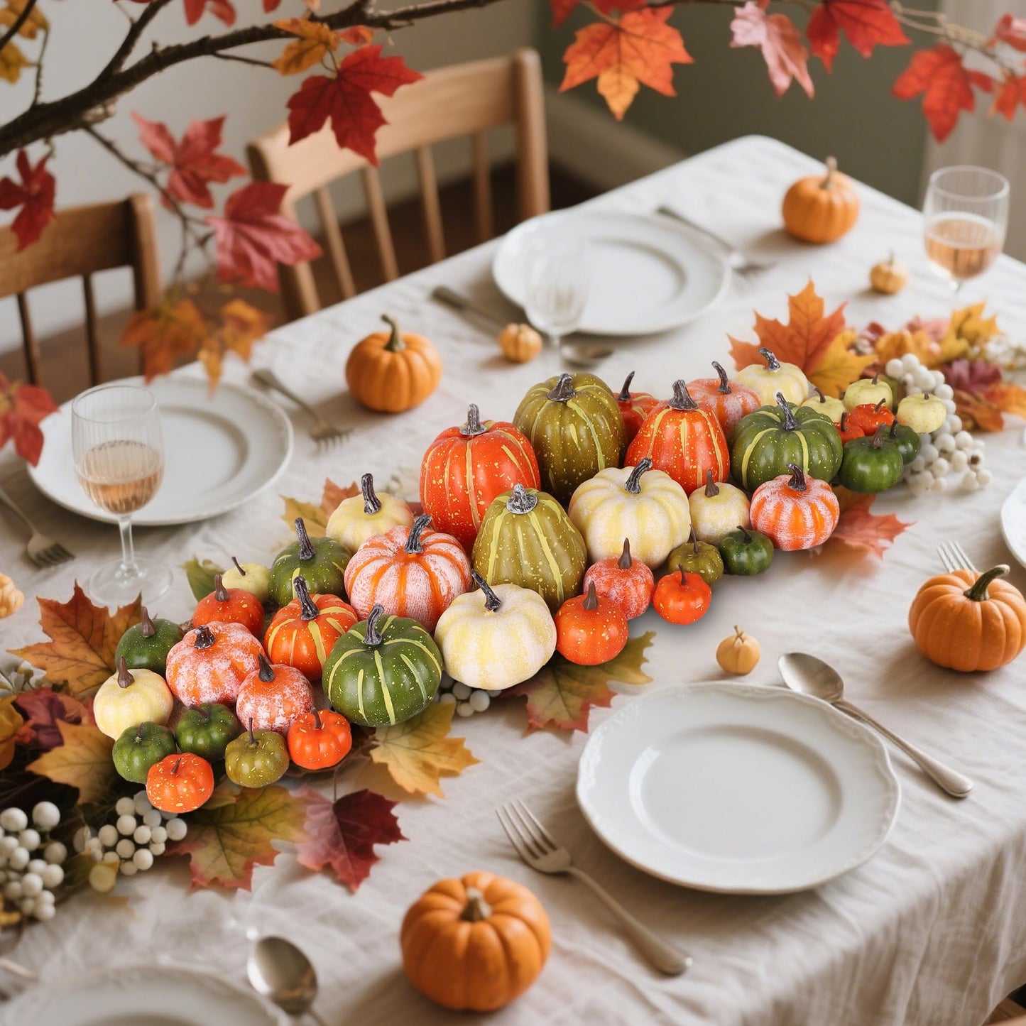 winemana 12 Pcs Pumpkin Fall Decorations, Golden Artificial Pumpkins