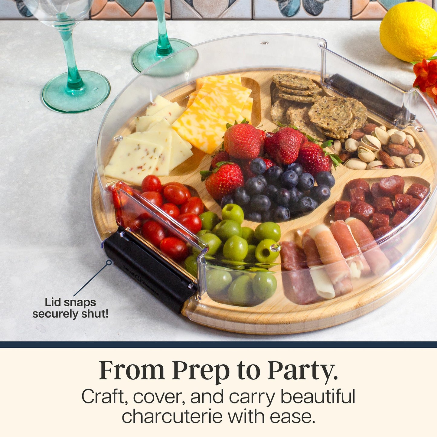 Totally Bamboo Flip, Serve & Store Football Charcuterie Board with Lid