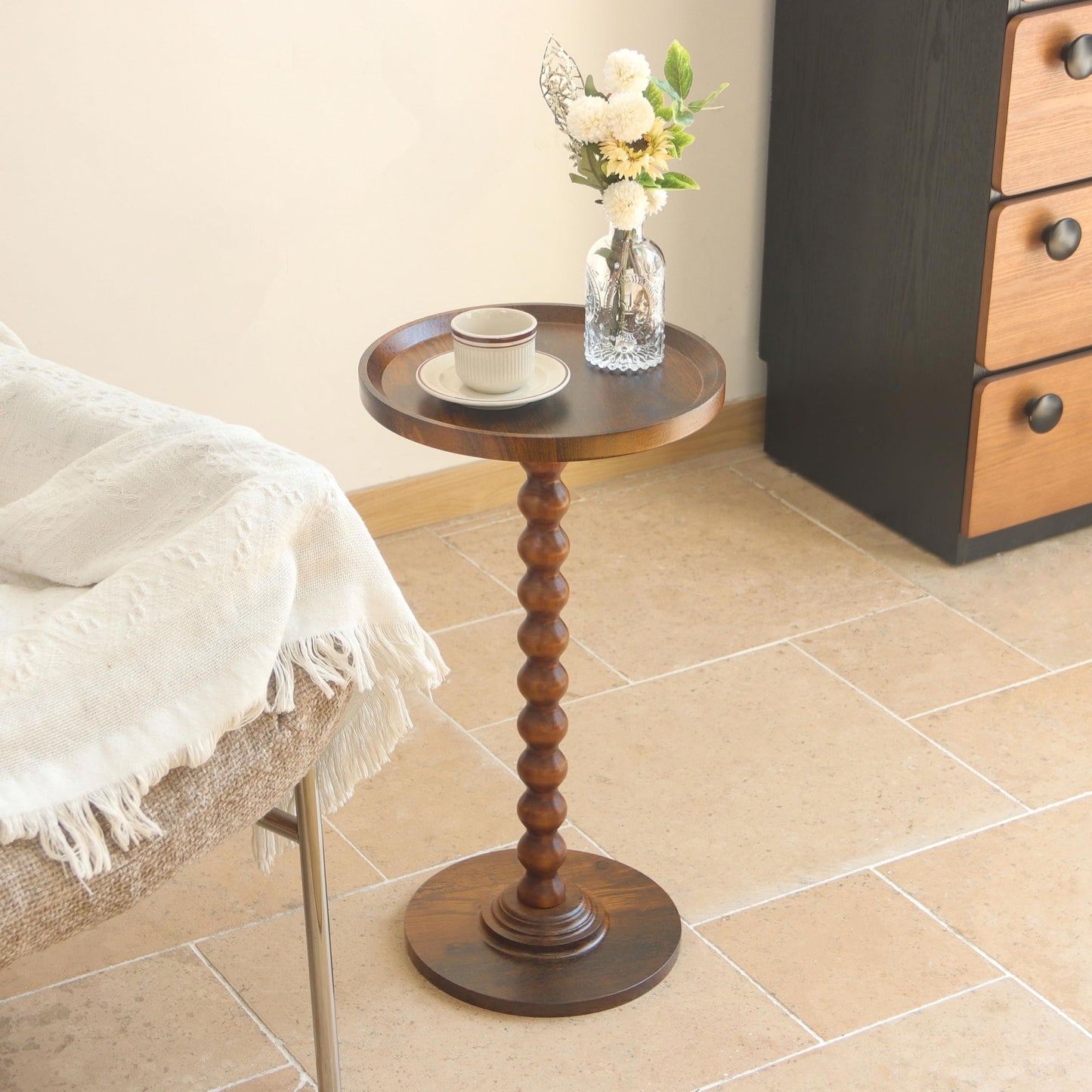 AWASEN Small Side Table, Round Drink Table for Small Spaces, Round Accent End Table Living Room, Nightstand for Bedroom, Corners, Office, Walnut Brown