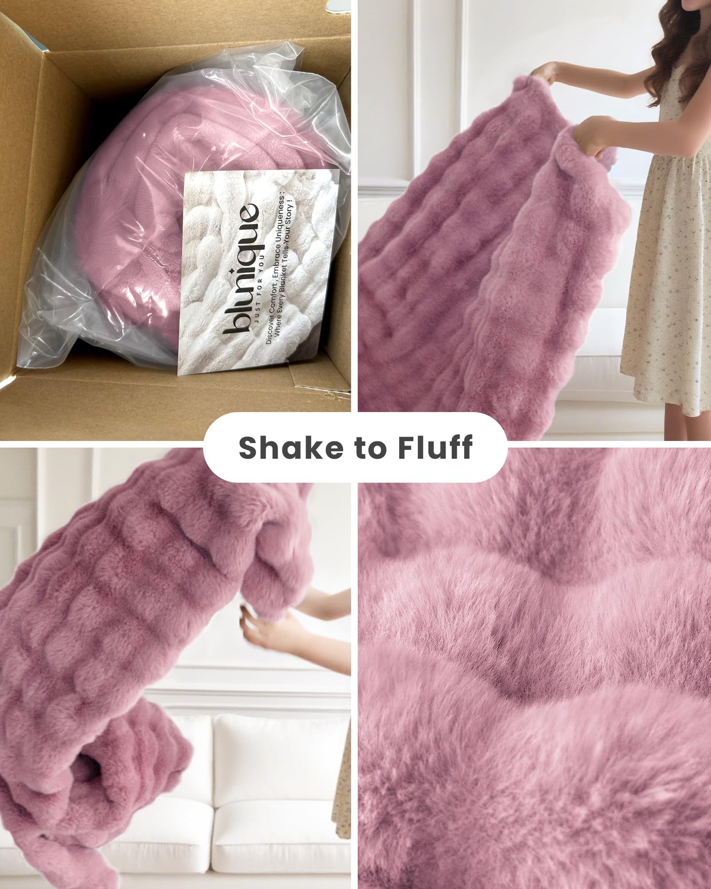 Ultra Soft Cozy Faux Fur Throw Blanket, Fuzzy Plush Thick Bubble Blanket, Oversize Luxury Fluffy Blanket for Couch, Sofa, Bedroom, and Living Room, 50x60 Inches, Light Brown