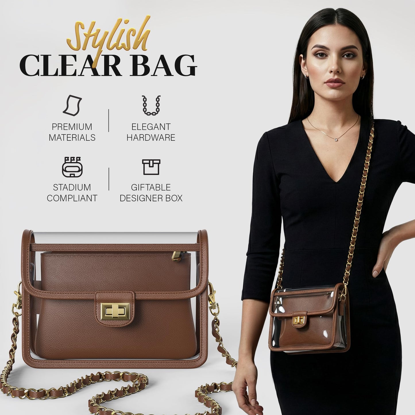 Clear Crossbody Purse for Women, RFID Wallet, Stadium Approved Clear Bag