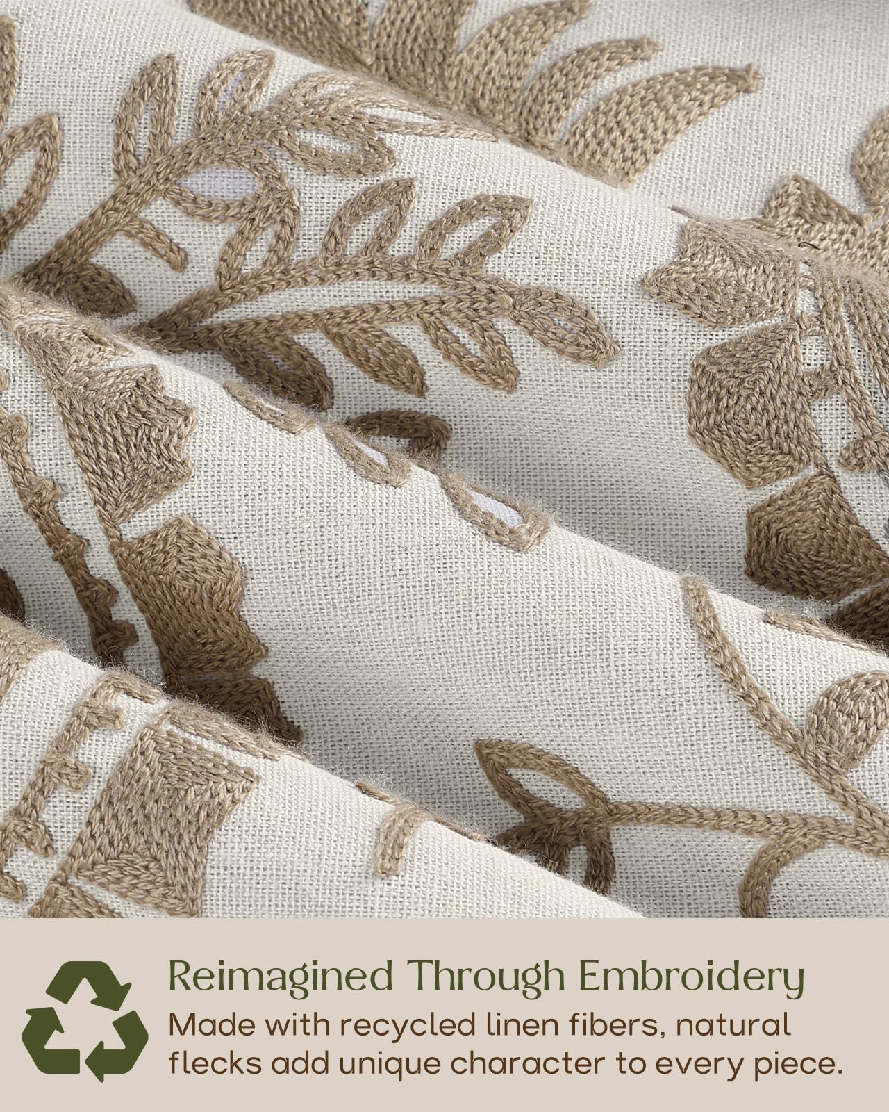 Linen Embroidered Throw Pillow Cover, 18x18 Inch, Khaki Bird