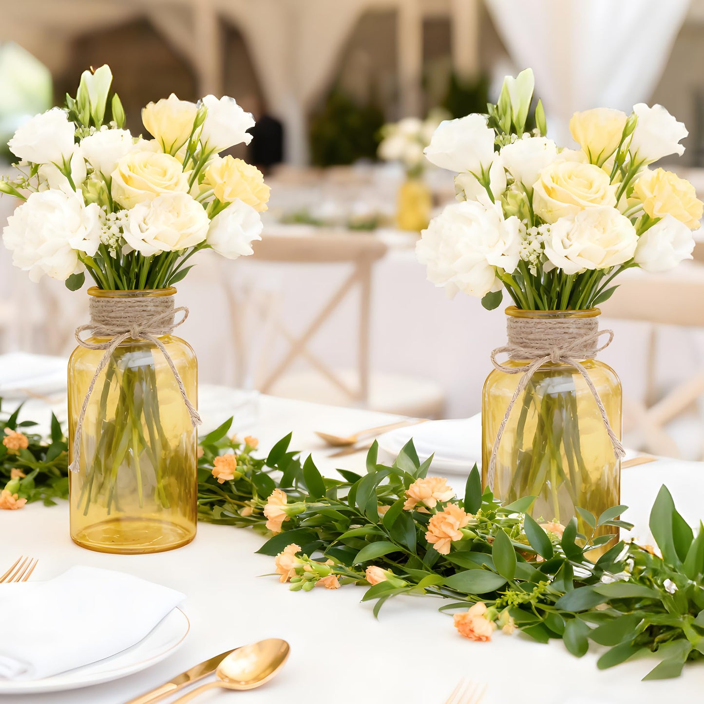 3 Pack Mason Jar Vases for Centerpieces, Amber Glass Flower Vase
