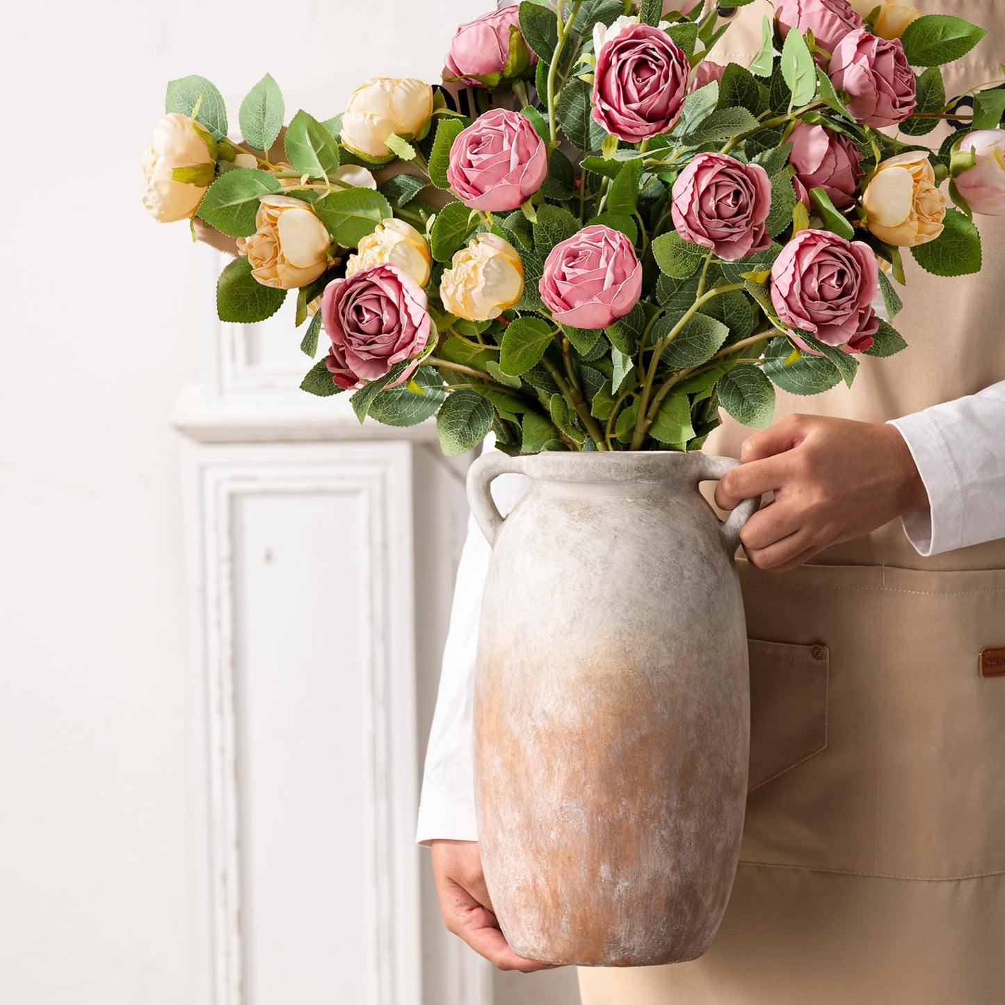 Dobbyby Ceramic Flower Vase 12 inch Farmhouse Rustic Vase Decorative Pottery Terracotta Tall Vases for Home Decor Table Mantle Fireplace Living Room Bathroom Wedding Centerpiece (Large-Terracota)