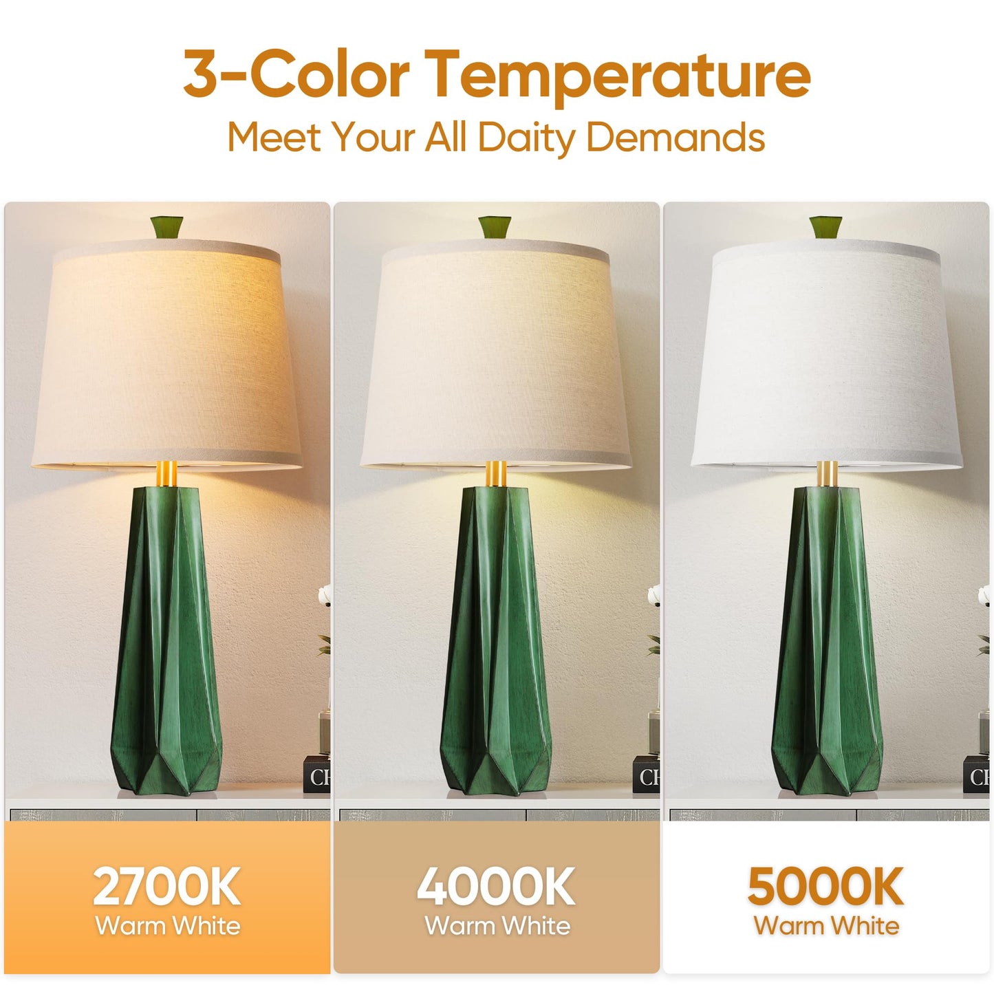 WIHTU 27" Wood Grain Resin Table Lamp Set of 2,Modern Beside Lamp for Decor