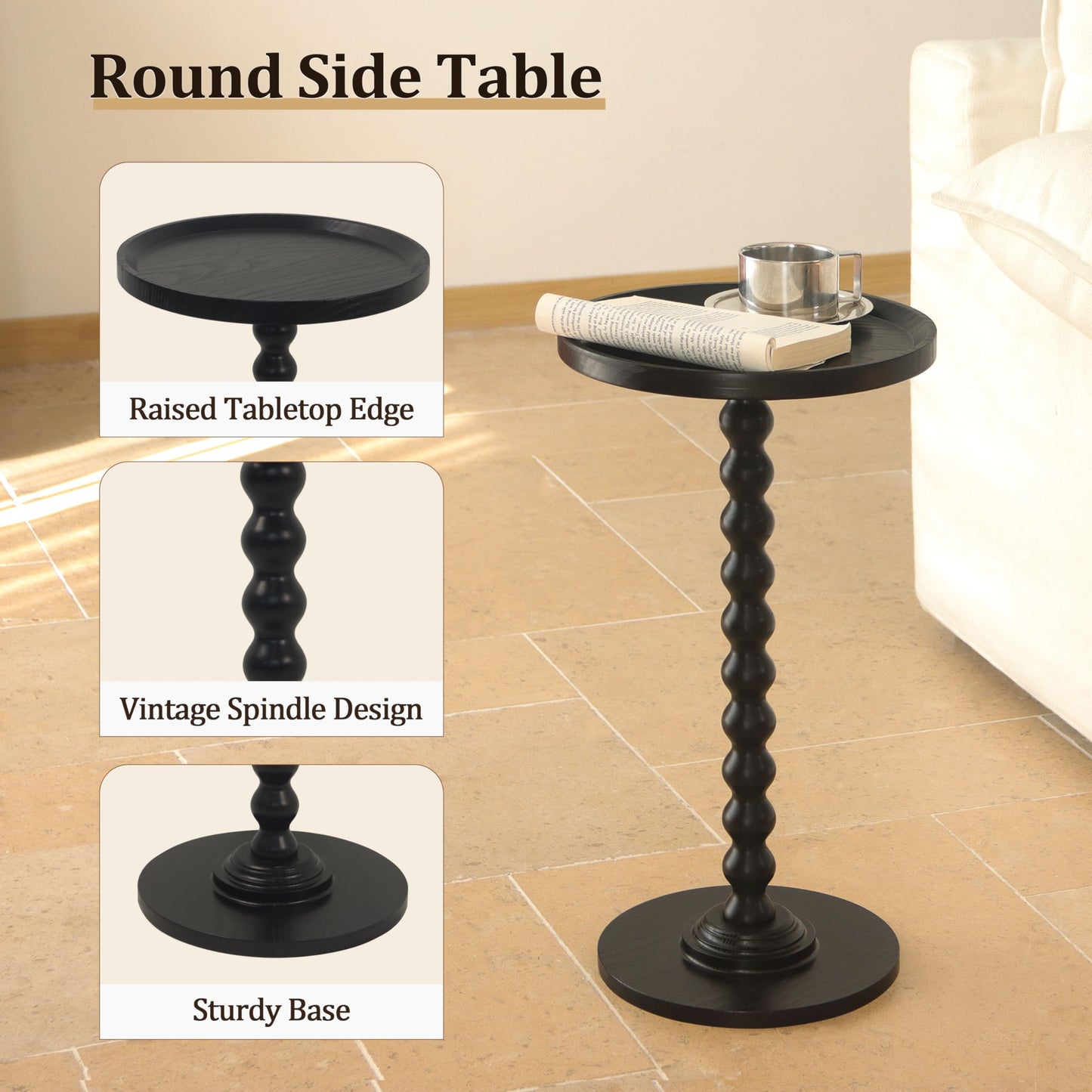 AWASEN Small Side Table, Round Drink Table for Small Spaces, Round Accent End Table Living Room, Nightstand for Bedroom, Corners, Office, Walnut Brown