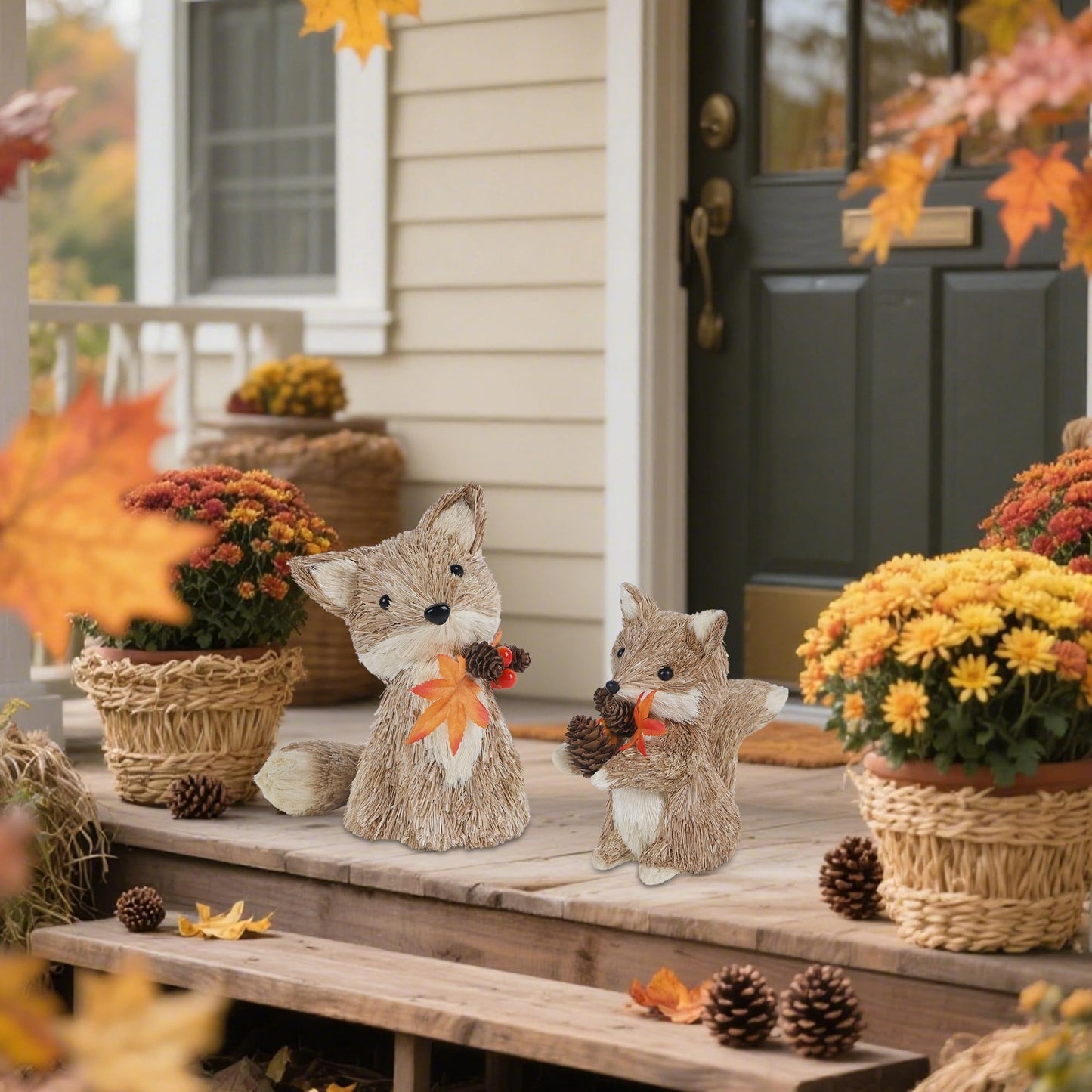 winemana Set of 2 Fall Decorations for Home Squirrels Table Decor