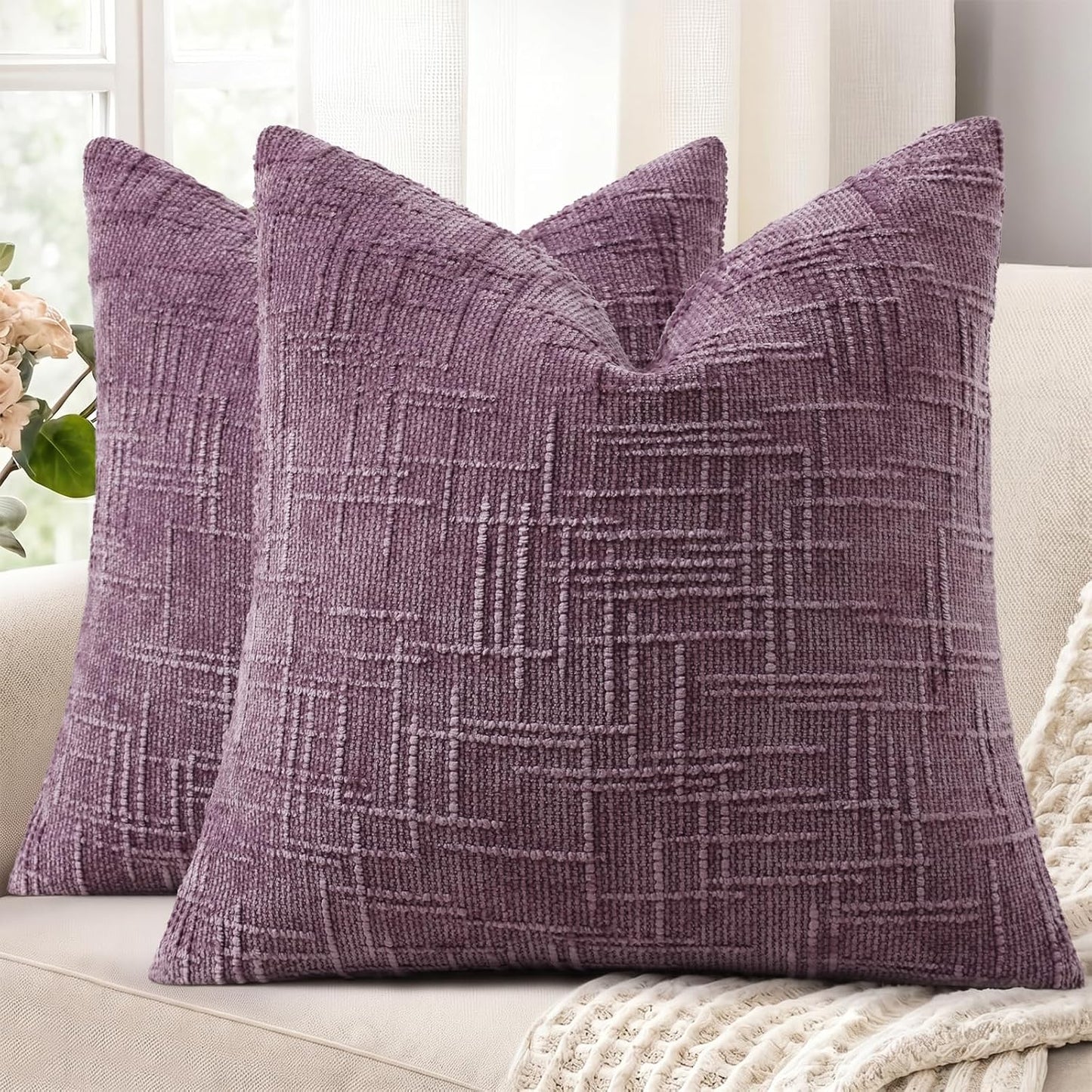 decorUhome Textured Chenille Throw Pillow Covers 18x18 Set of 2 Rust