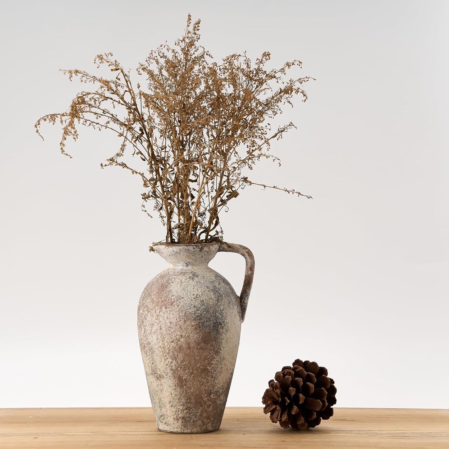 Ceramic Rustic Farmhouse Vase,9.25 inch Terracotta Vase with Handle