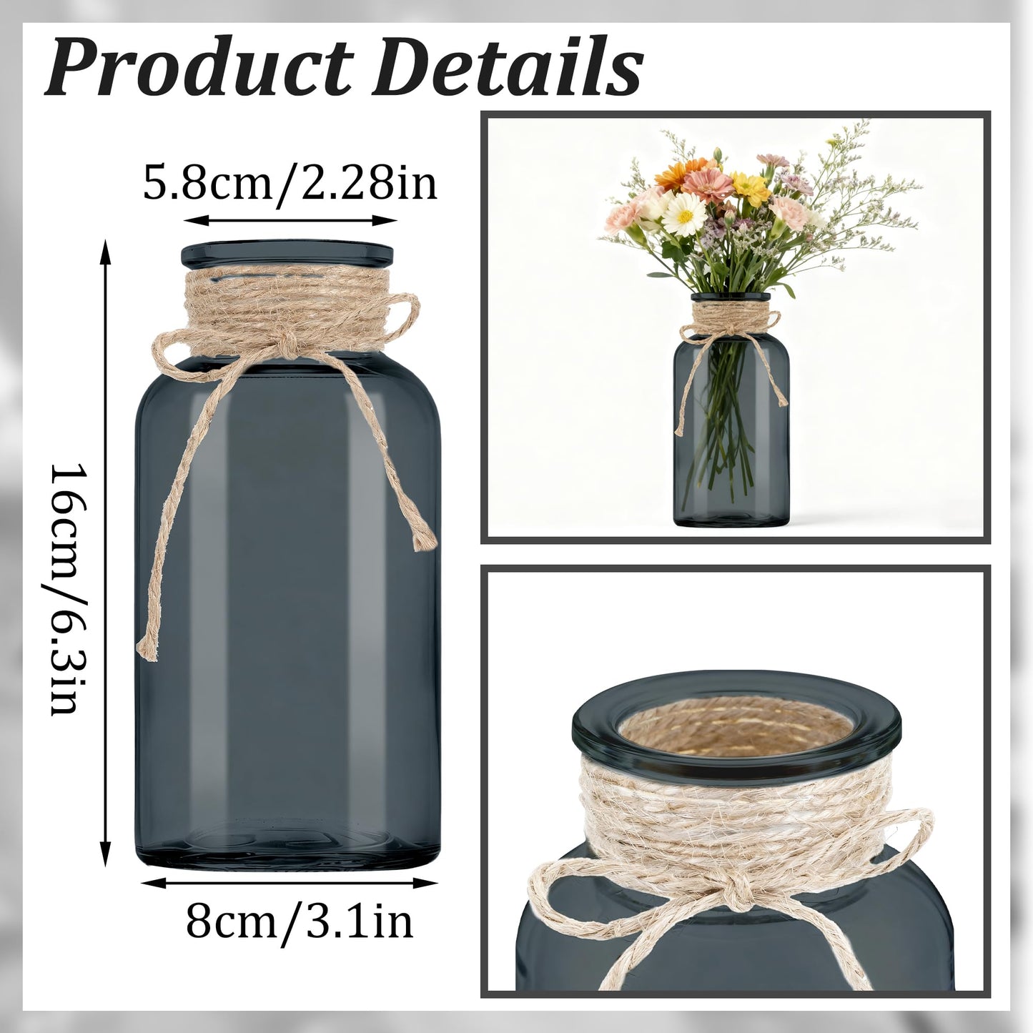 3 Pack Mason Jar Vases for Centerpieces, Amber Glass Flower Vase