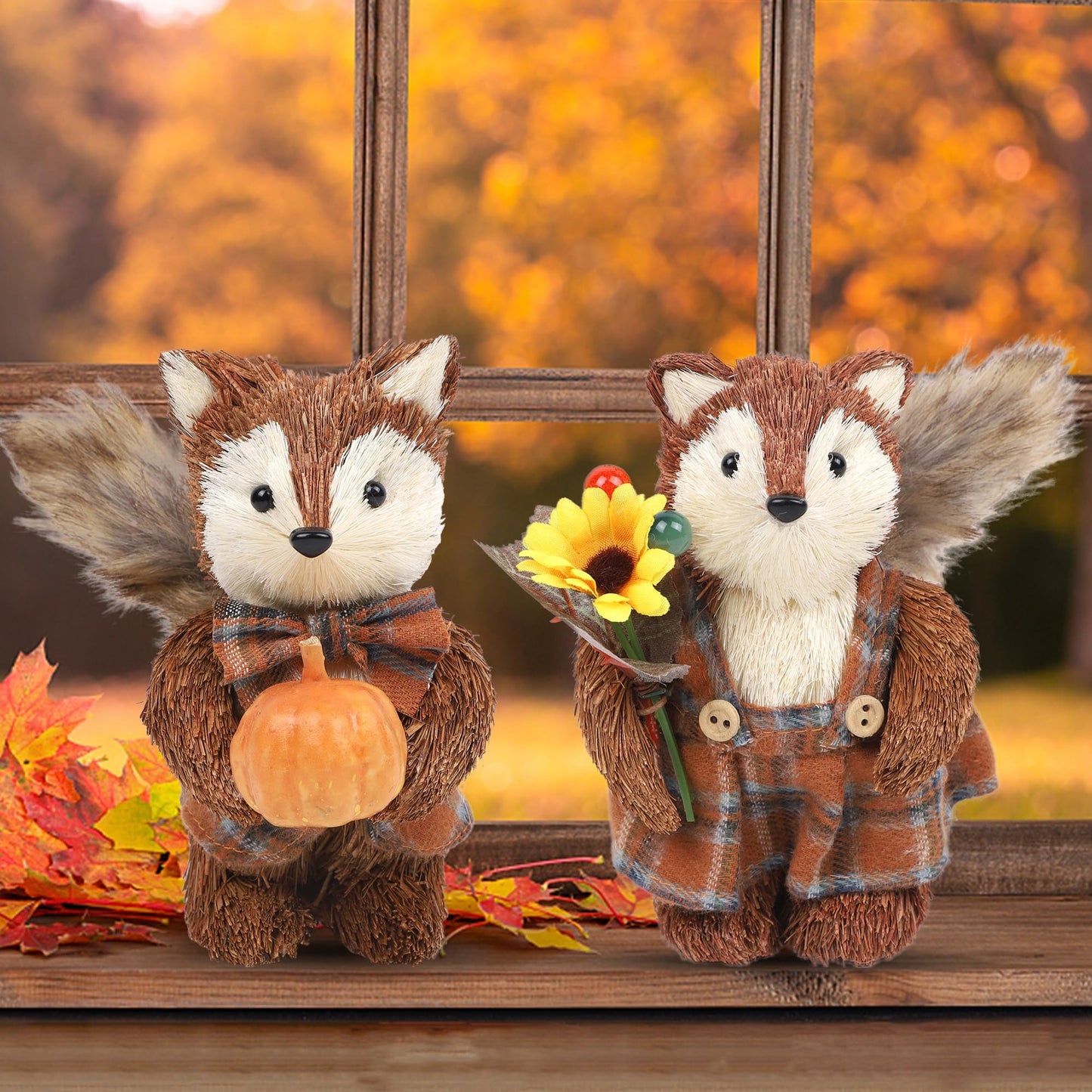 winemana Set of 2 Fall Decorations for Home Squirrels Table Decor