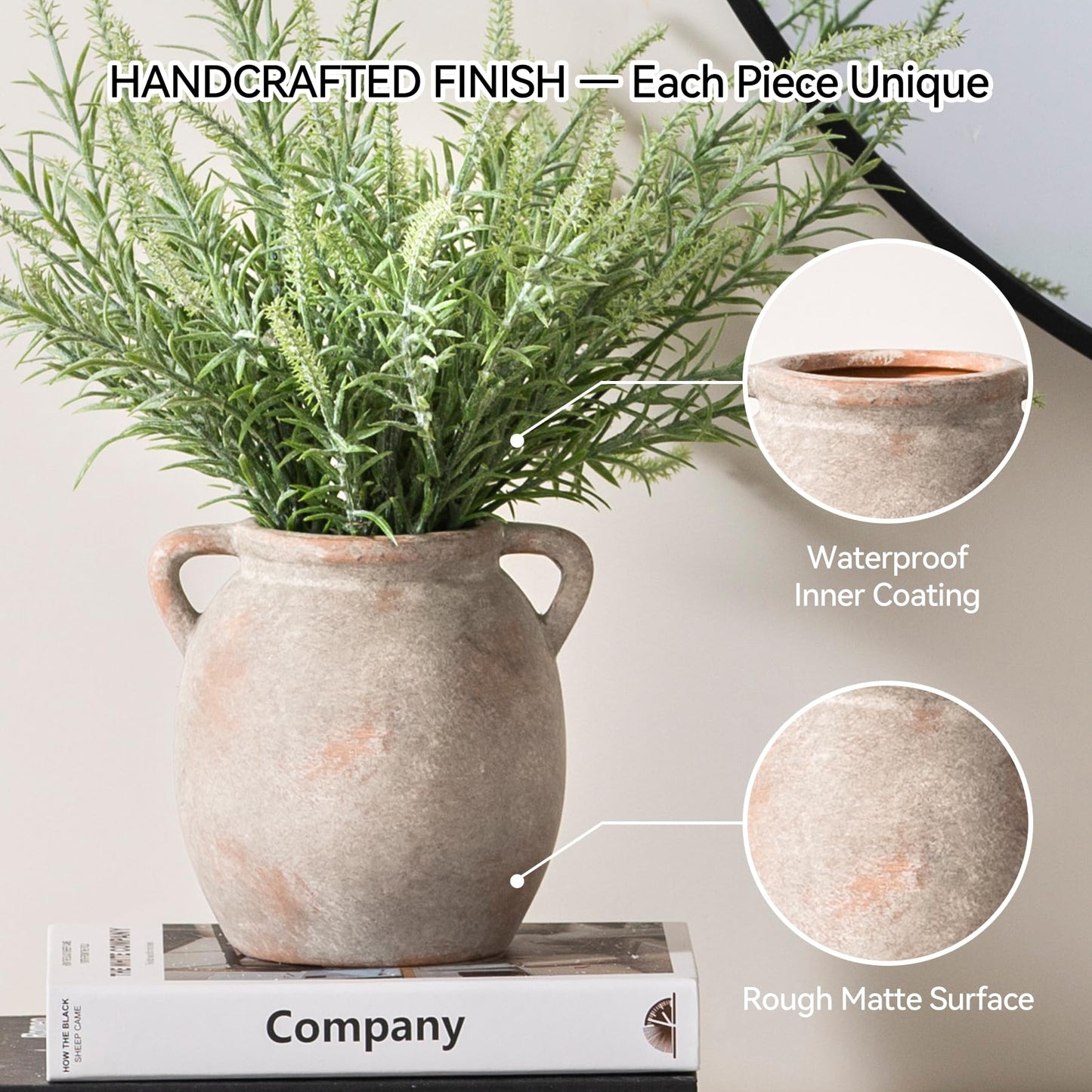 Dobbyby Ceramic Flower Vase 12 inch Farmhouse Rustic Vase Decorative Pottery Terracotta Tall Vases for Home Decor Table Mantle Fireplace Living Room Bathroom Wedding Centerpiece (Large-Terracota)