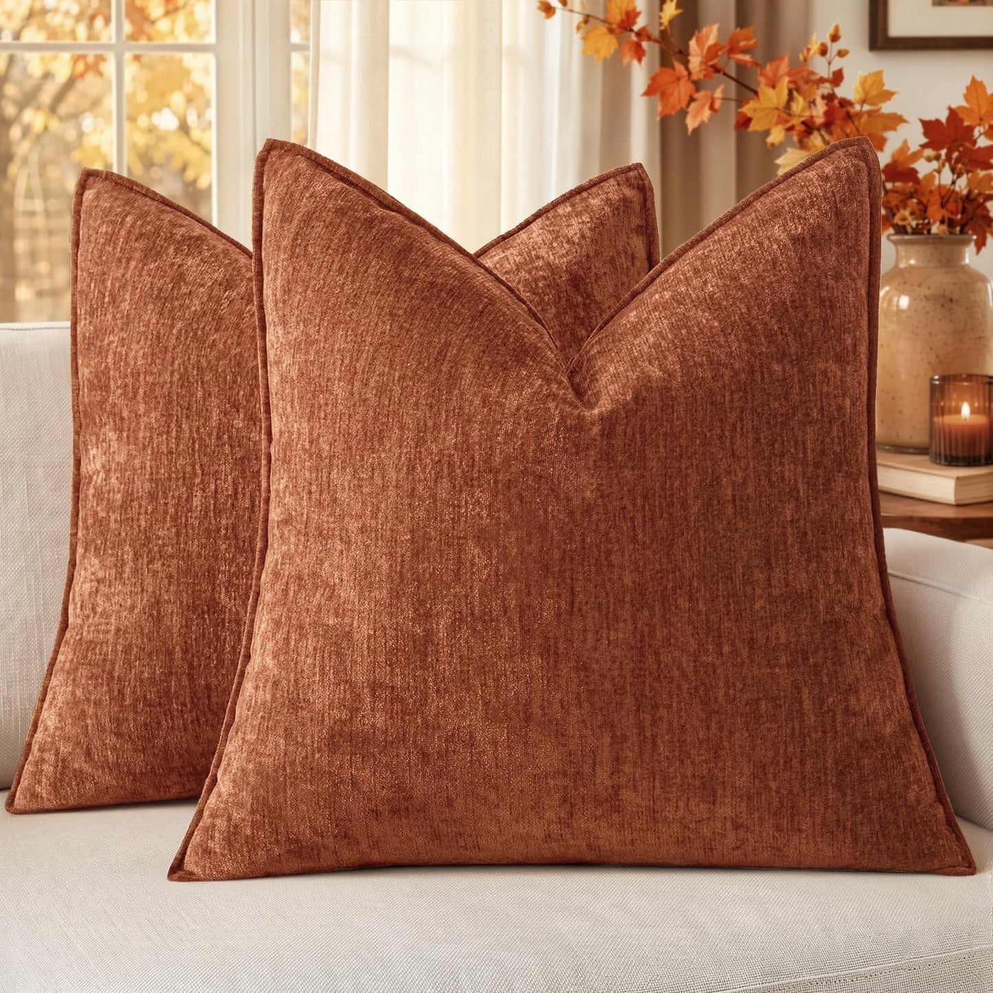 MIULEE Chenille Couch Pillow Covers Fall for Living Room 18x18 Dark Brown