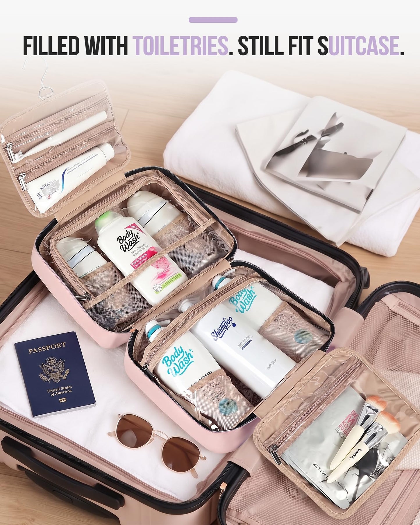 NISHEL Travel Toiletry Bag for women, Portable Hanging makeup Organizer
