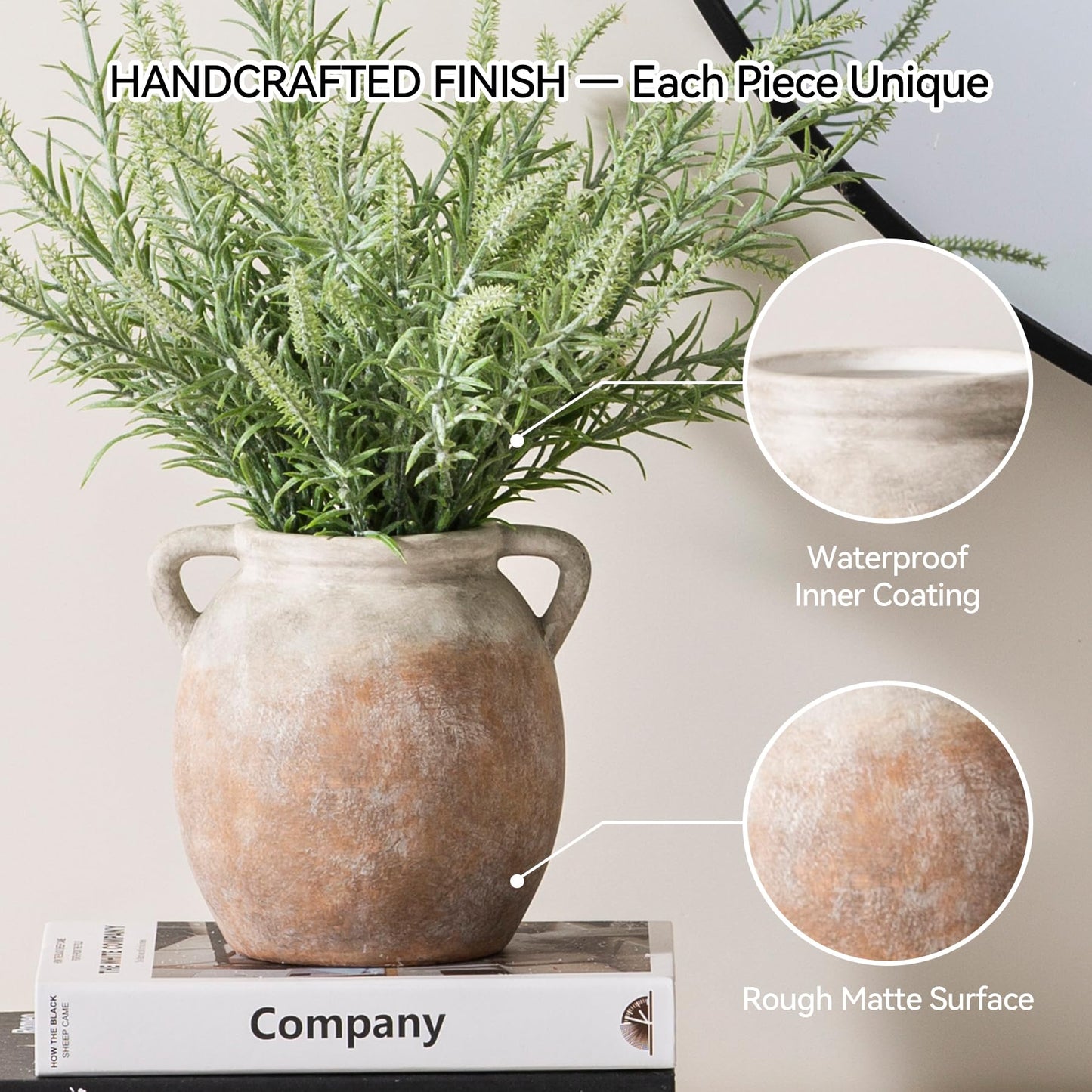 Dobbyby Ceramic Flower Vase 12 inch Farmhouse Rustic Vase Decorative Pottery Terracotta Tall Vases for Home Decor Table Mantle Fireplace Living Room Bathroom Wedding Centerpiece (Large-Terracota)