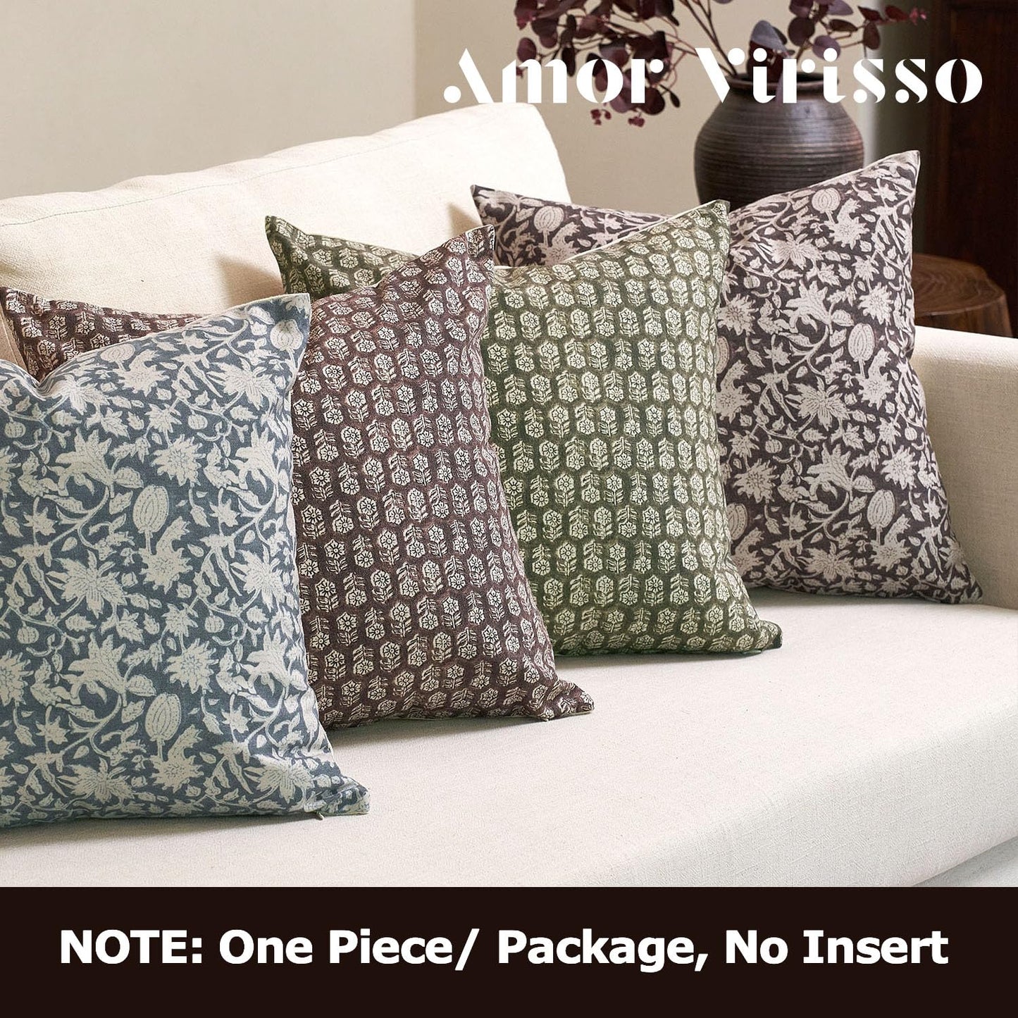 Amor Virisso Floral Throw Pillow Covers 18x18 Couch Pillows for Living Room Decorative Accent Pillow Covers Block Print Farmhouse Neutral Pillow Covers Sofa Pillows 1PC, Dusty Green
