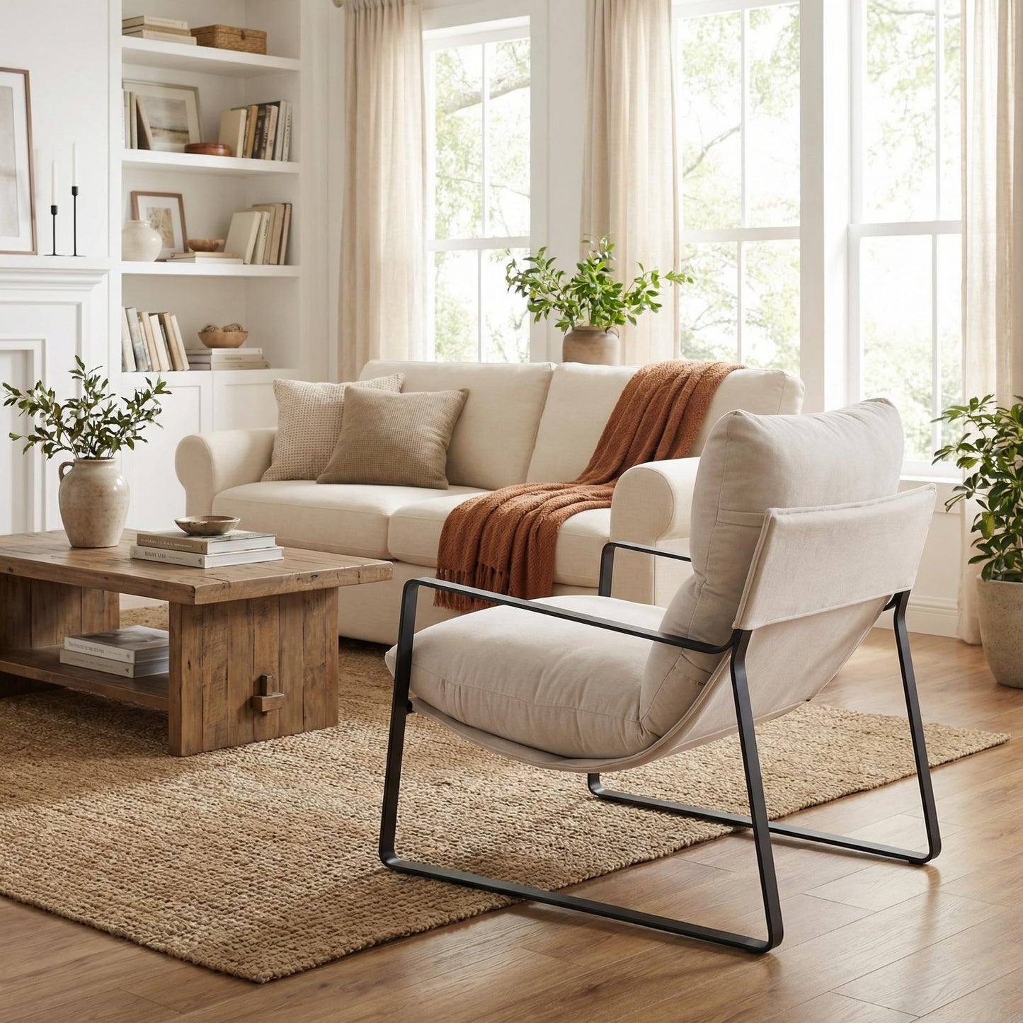 LukeAlon Modern PU Leather Accent Armchair, Brown