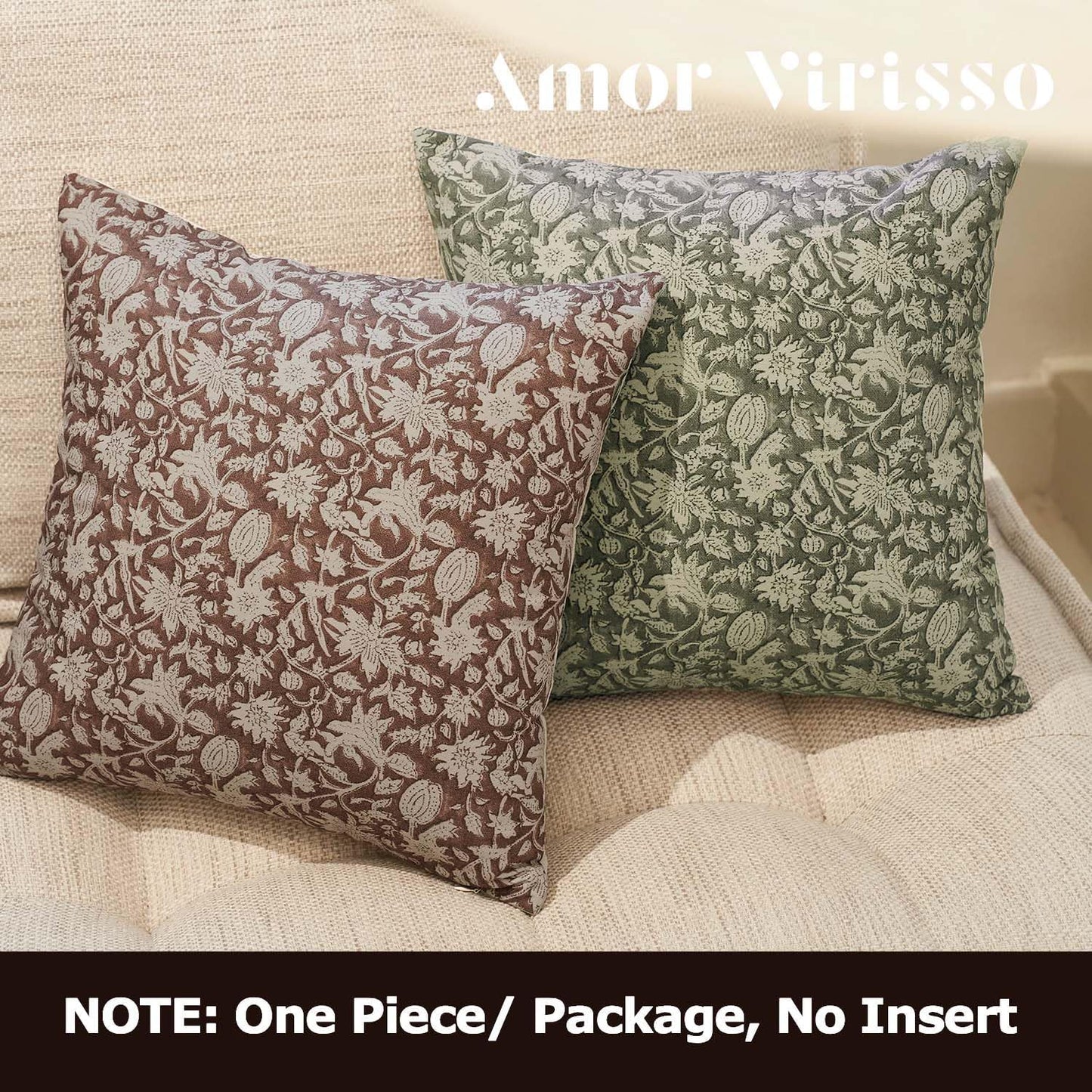 Amor Virisso Floral Throw Pillow Covers 18x18 Couch Pillows for Living Room Decorative Accent Pillow Covers Block Print Farmhouse Neutral Pillow Covers Sofa Pillows 1PC, Dusty Green