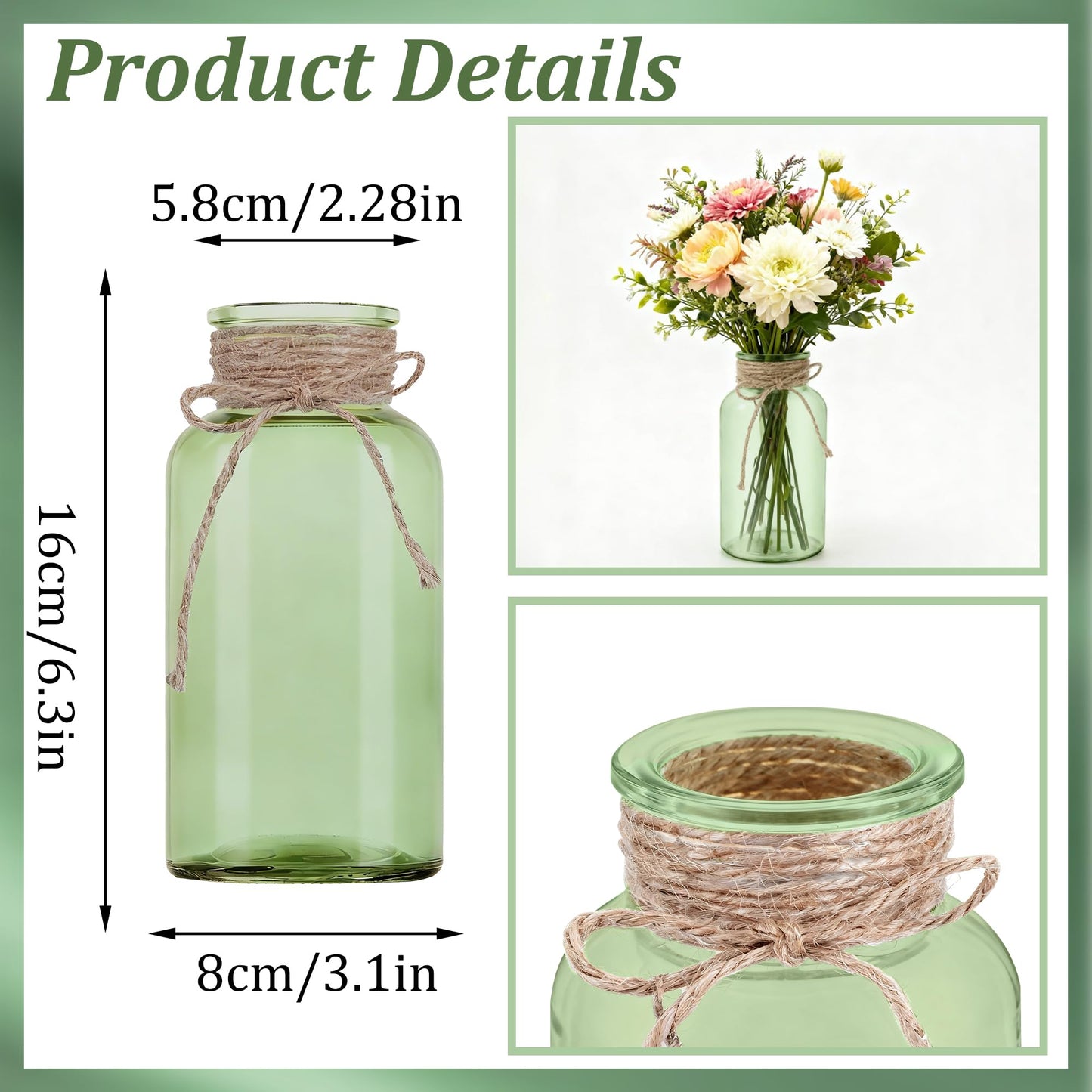 3 Pack Mason Jar Vases for Centerpieces, Amber Glass Flower Vase
