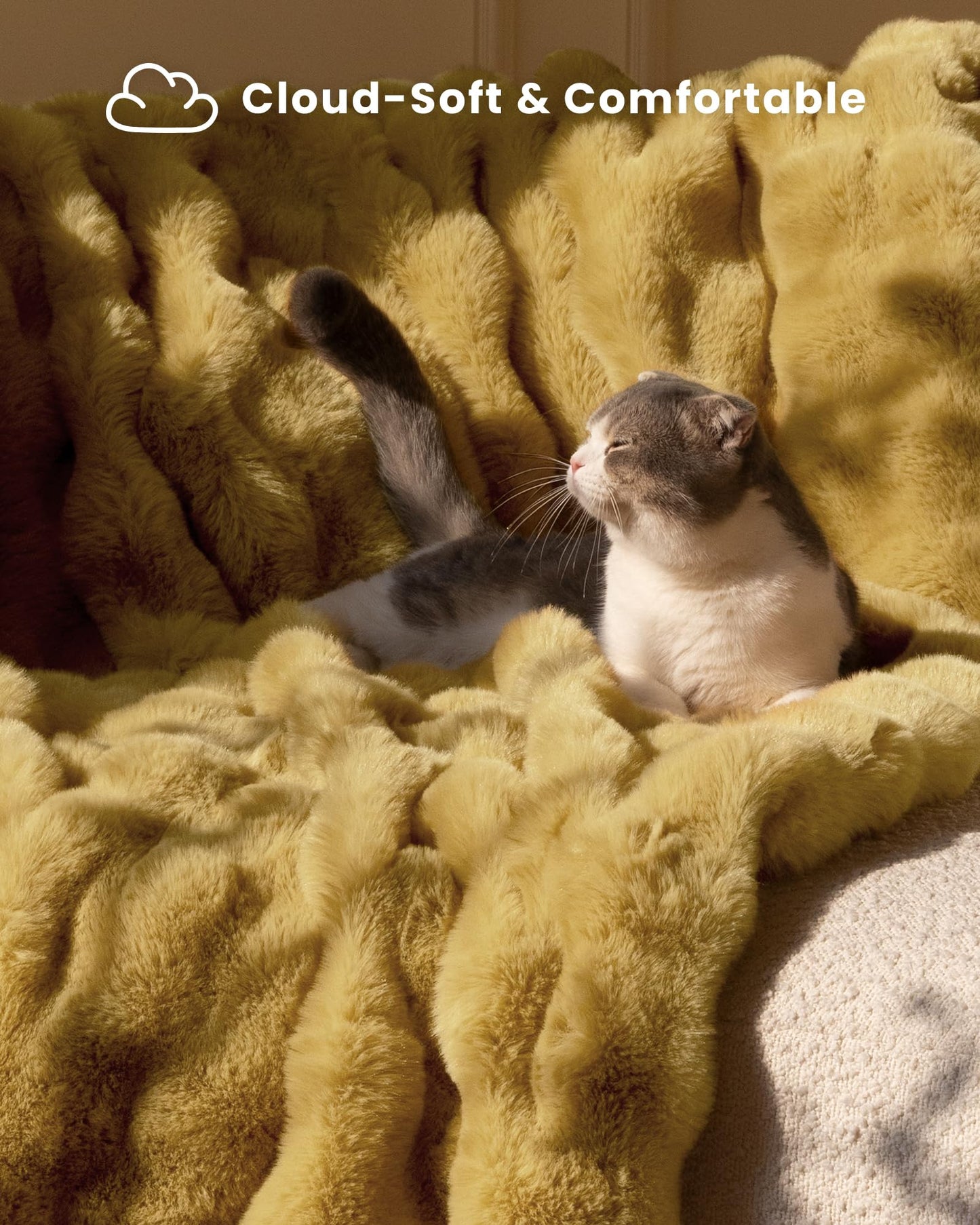 Ultra Soft Cozy Faux Fur Throw Blanket, Fuzzy Plush Thick Bubble Blanket, Oversize Luxury Fluffy Blanket for Couch, Sofa, Bedroom, and Living Room, 50x60 Inches, Light Brown