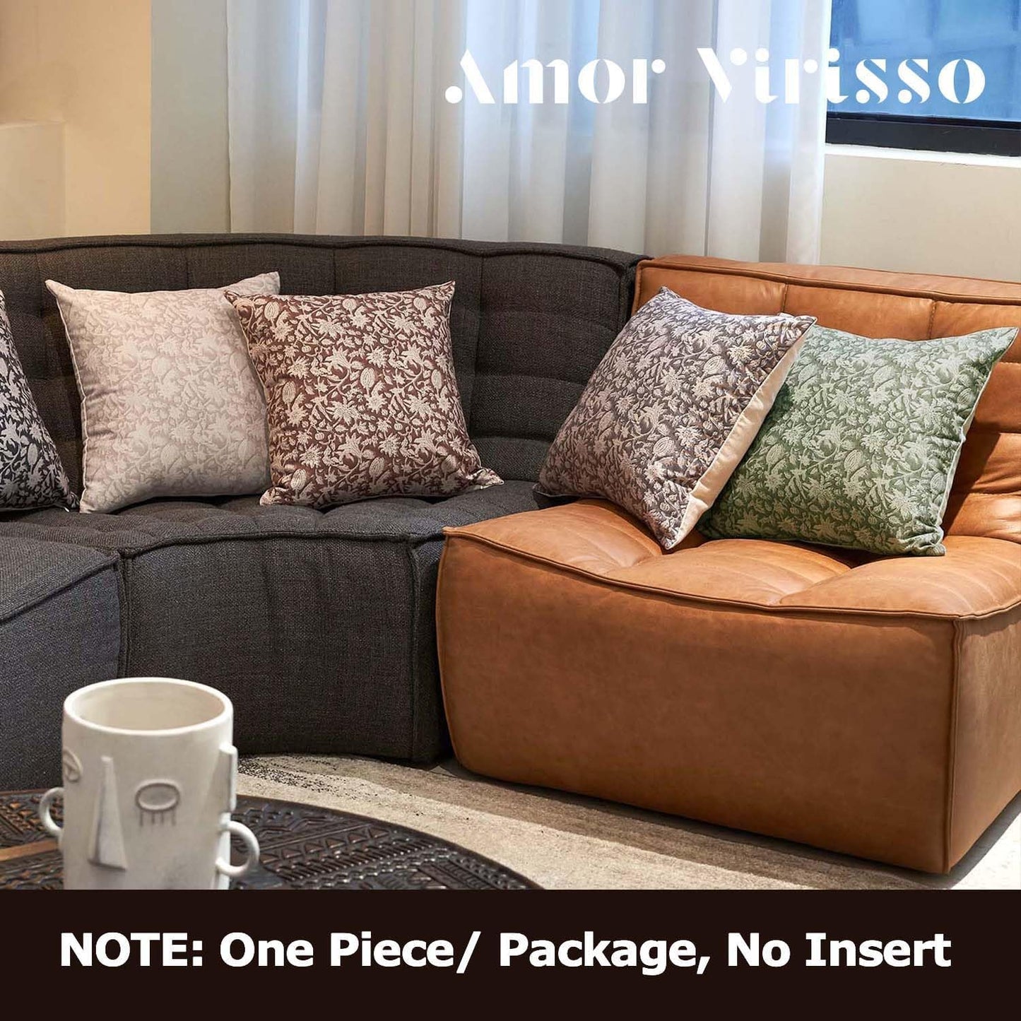 Amor Virisso Floral Throw Pillow Covers 18x18 Couch Pillows for Living Room Decorative Accent Pillow Covers Block Print Farmhouse Neutral Pillow Covers Sofa Pillows 1PC, Dusty Green
