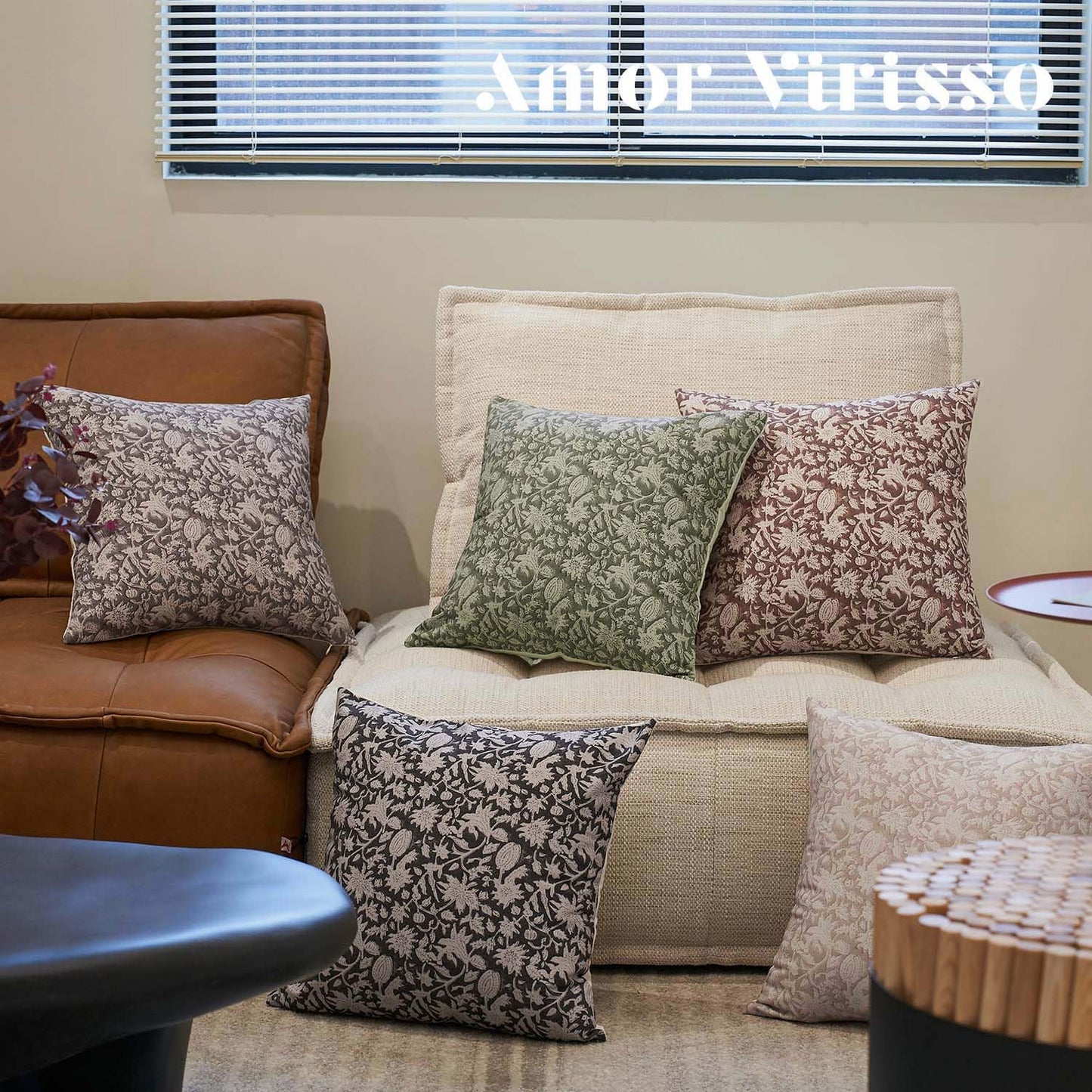 Amor Virisso Floral Throw Pillow Covers 18x18 Couch Pillows for Living Room Decorative Accent Pillow Covers Block Print Farmhouse Neutral Pillow Covers Sofa Pillows 1PC, Dusty Green