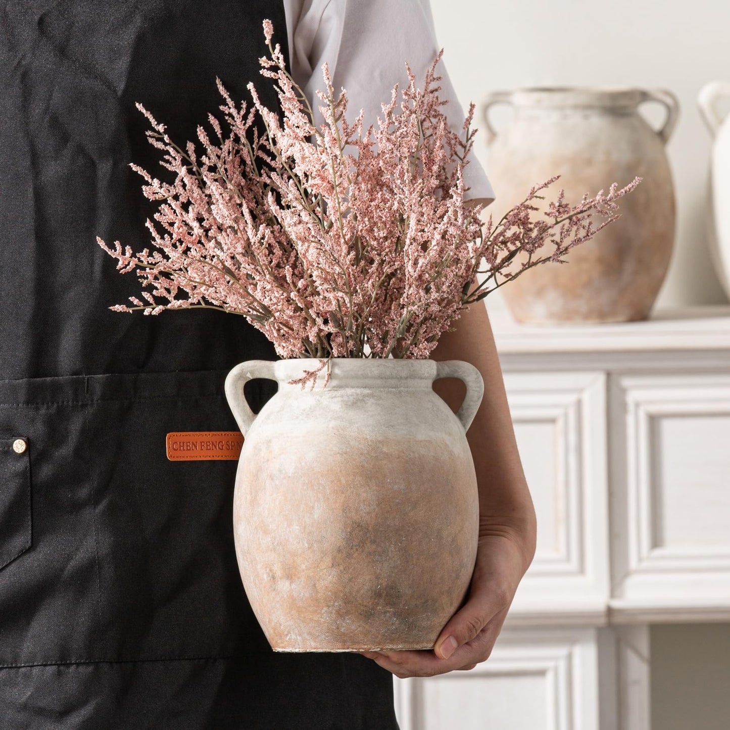 Dobbyby Ceramic Flower Vase 12 inch Farmhouse Rustic Vase Decorative Pottery Terracotta Tall Vases for Home Decor Table Mantle Fireplace Living Room Bathroom Wedding Centerpiece (Large-Terracota)