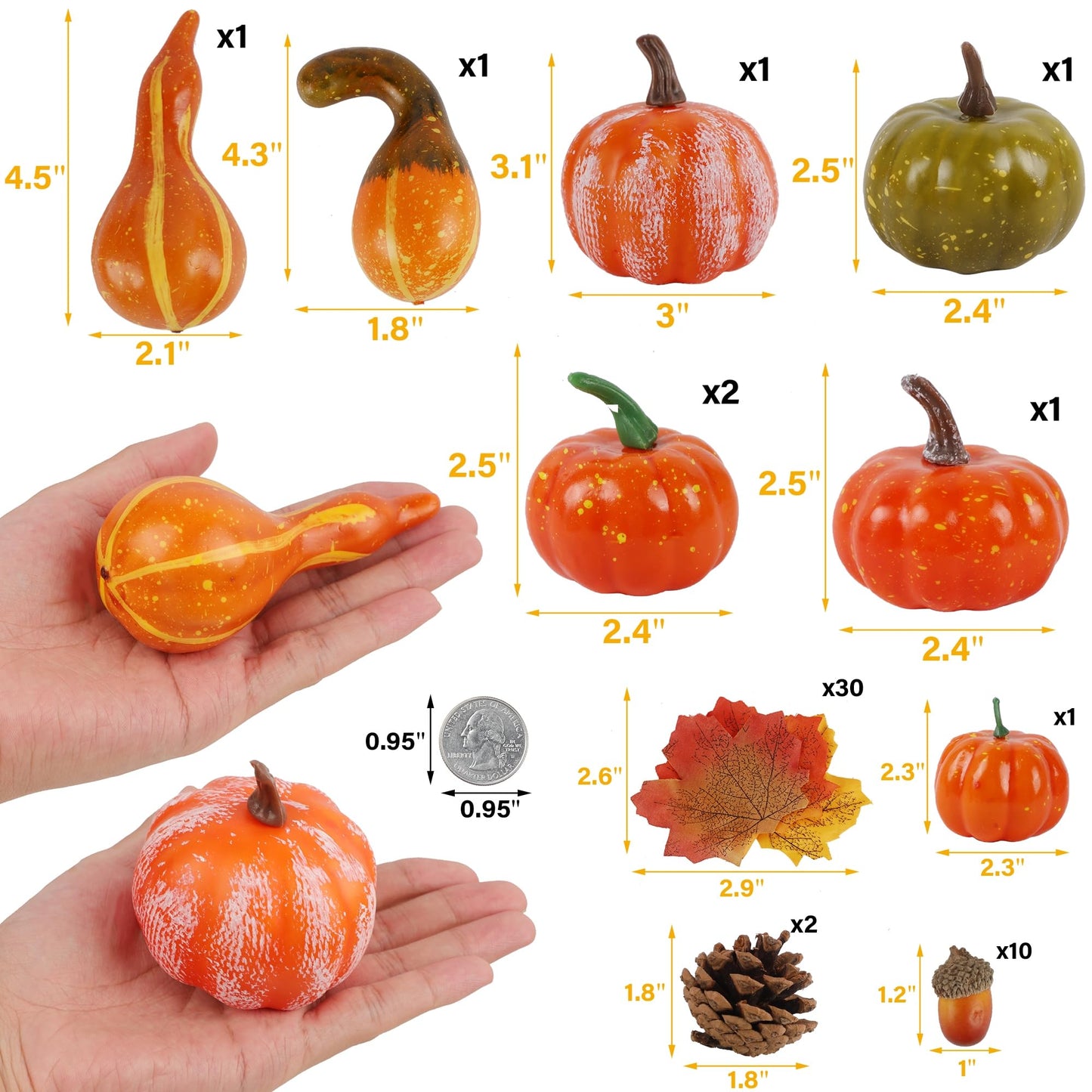 winemana 12 Pcs Pumpkin Fall Decorations, Golden Artificial Pumpkins