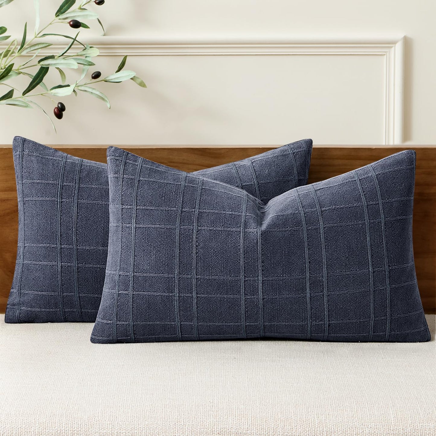 MIULEE Linen Plaid Pillow Covers Decorative 18x18 Dark Olive Green