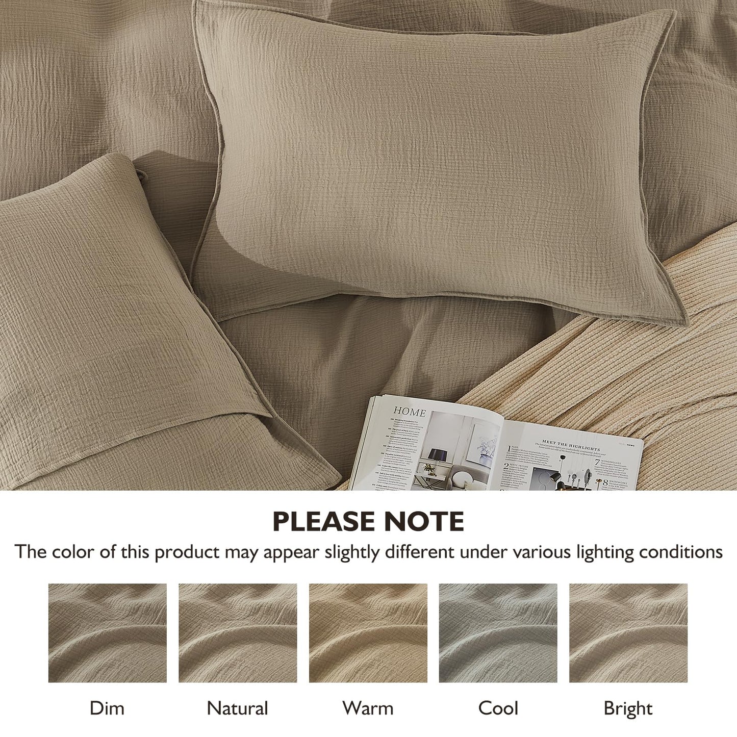 EMME Muslin Cotton Duvet Cover Set Linen Like Beige Queen