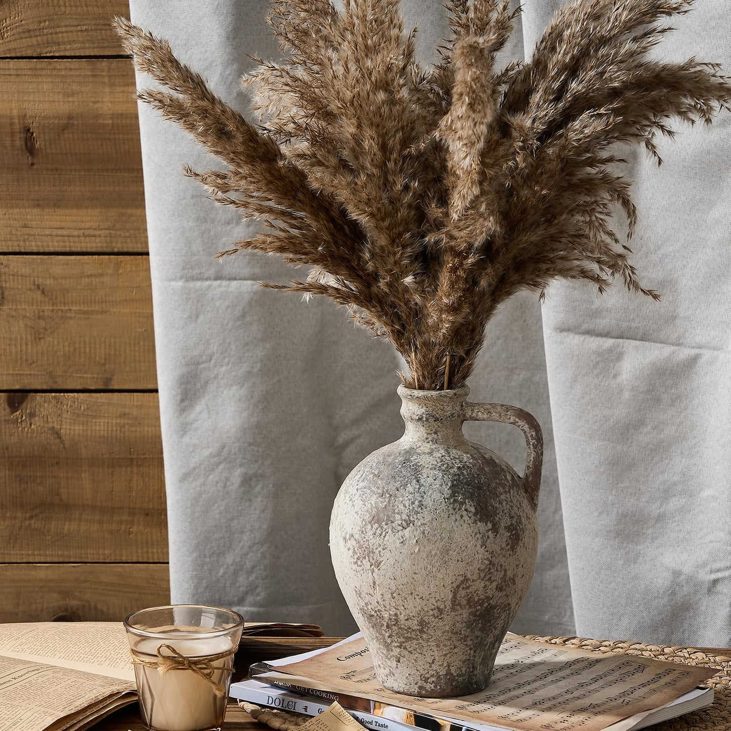 Ceramic Rustic Farmhouse Vase,9.25 inch Terracotta Vase with Handle