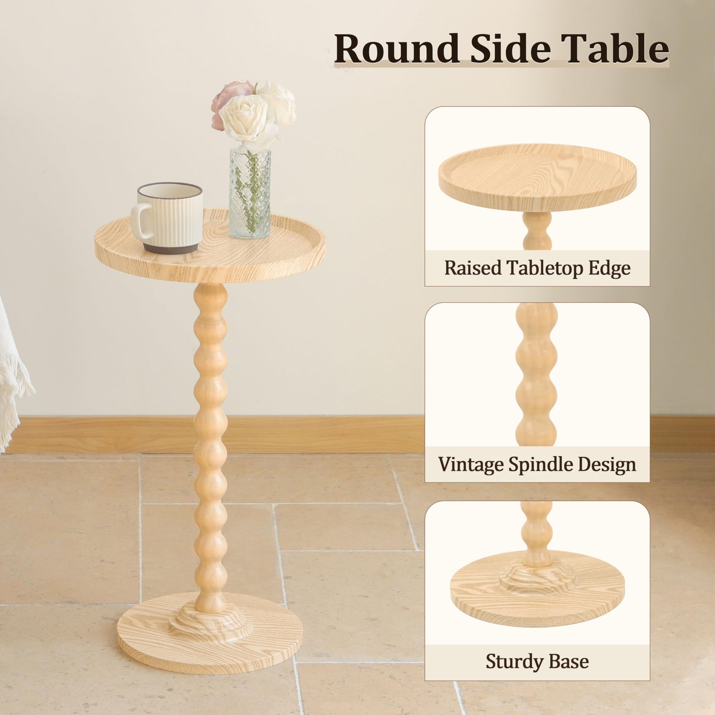 AWASEN Small Side Table, Round Drink Table for Small Spaces, Round Accent End Table Living Room, Nightstand for Bedroom, Corners, Office, Walnut Brown