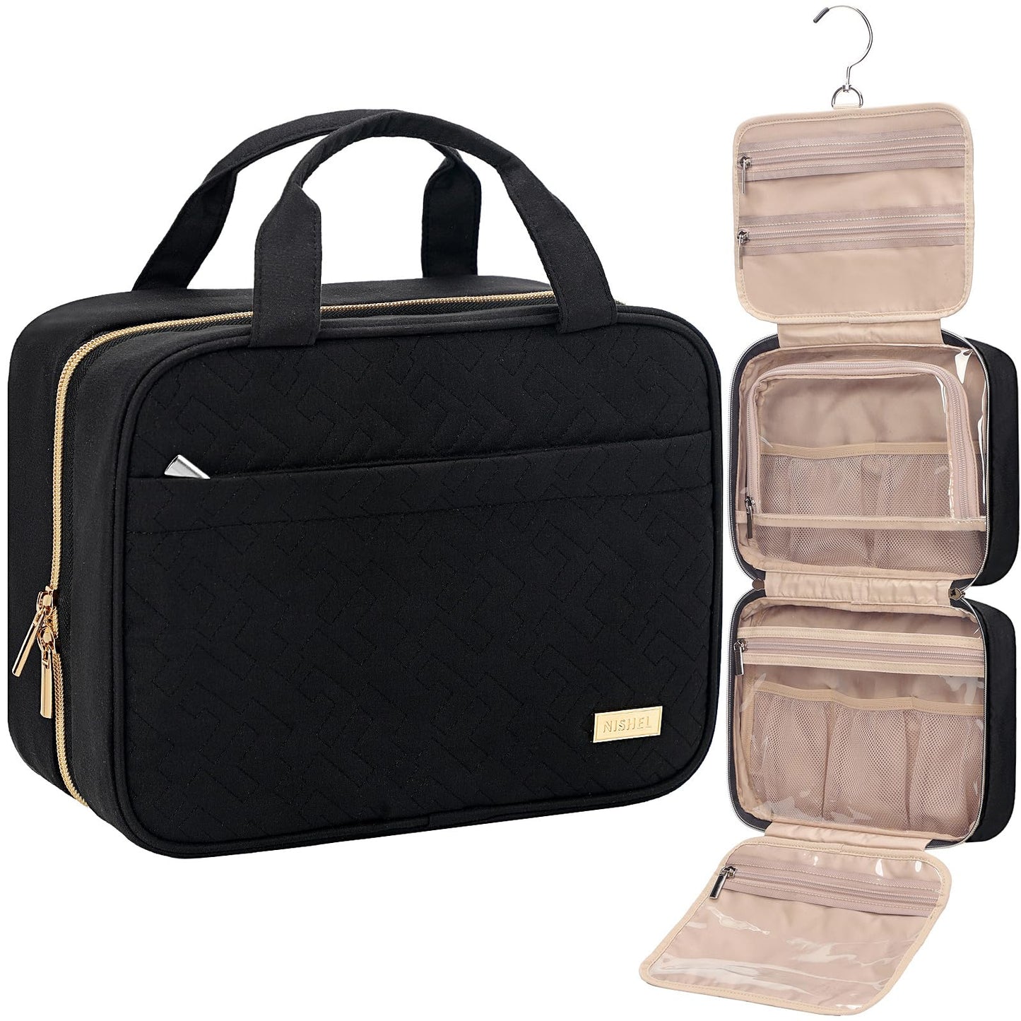 NISHEL Travel Toiletry Bag for women, Portable Hanging makeup Organizer