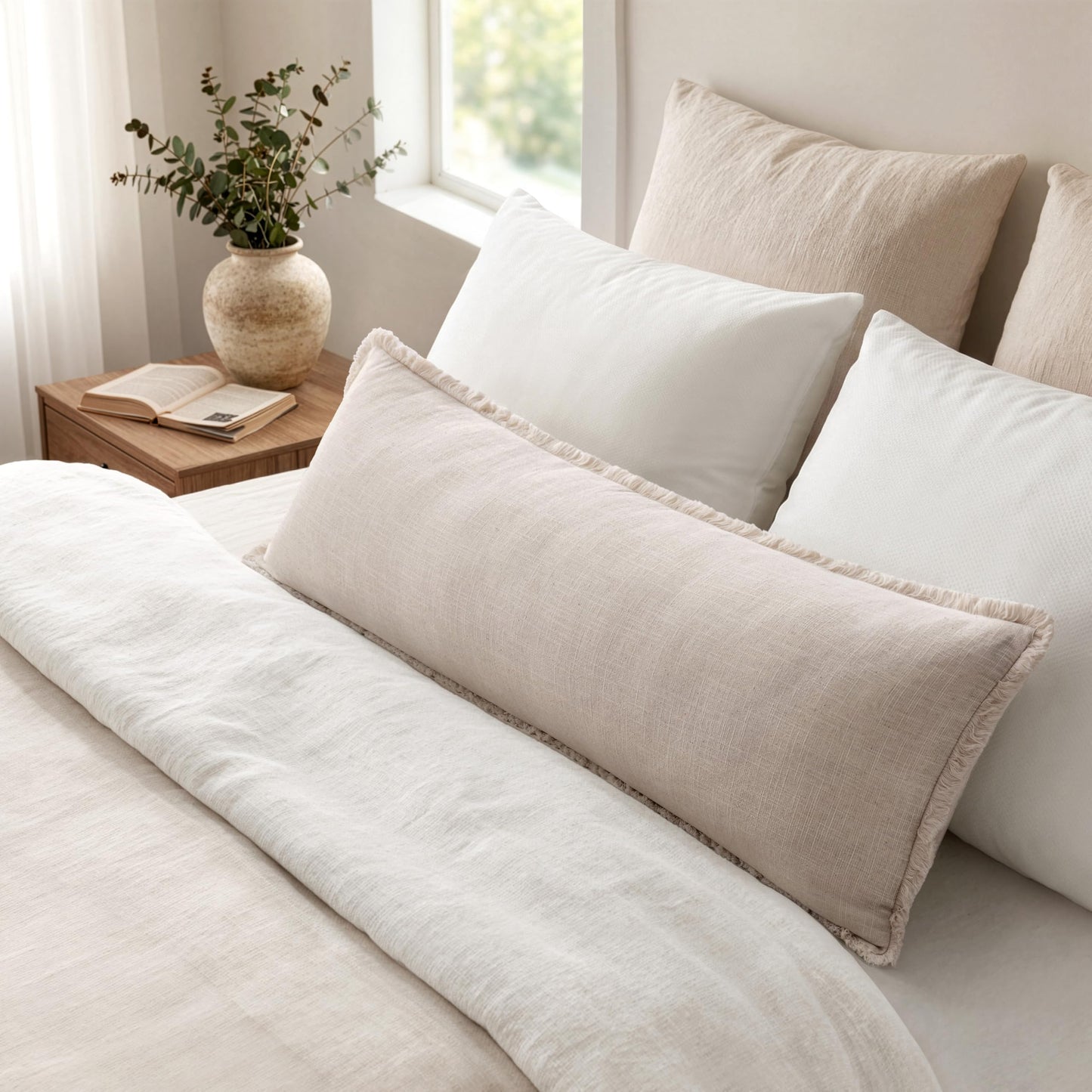 MIULEE 14x36 Long Linen Lumbar Pillow Covers Set of 1 Light Olive Green