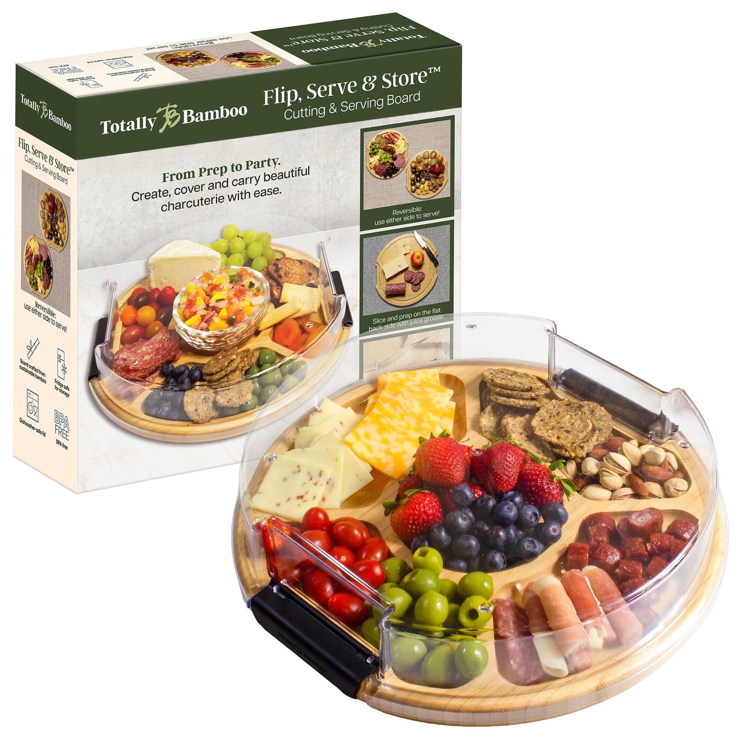Totally Bamboo Flip, Serve & Store Football Charcuterie Board with Lid
