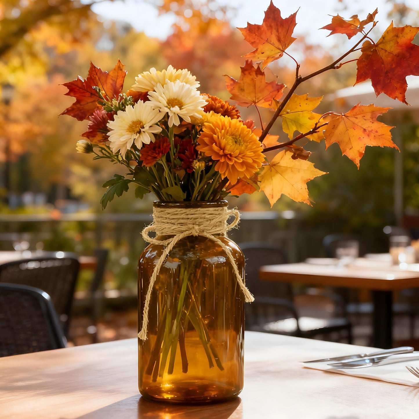 3 Pack Mason Jar Vases for Centerpieces, Amber Glass Flower Vase