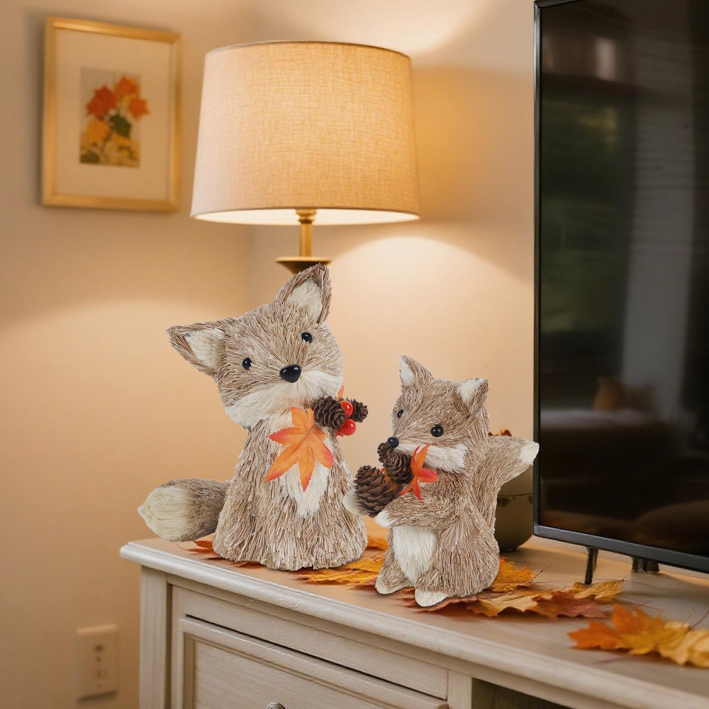 winemana Set of 2 Fall Decorations for Home Squirrels Table Decor