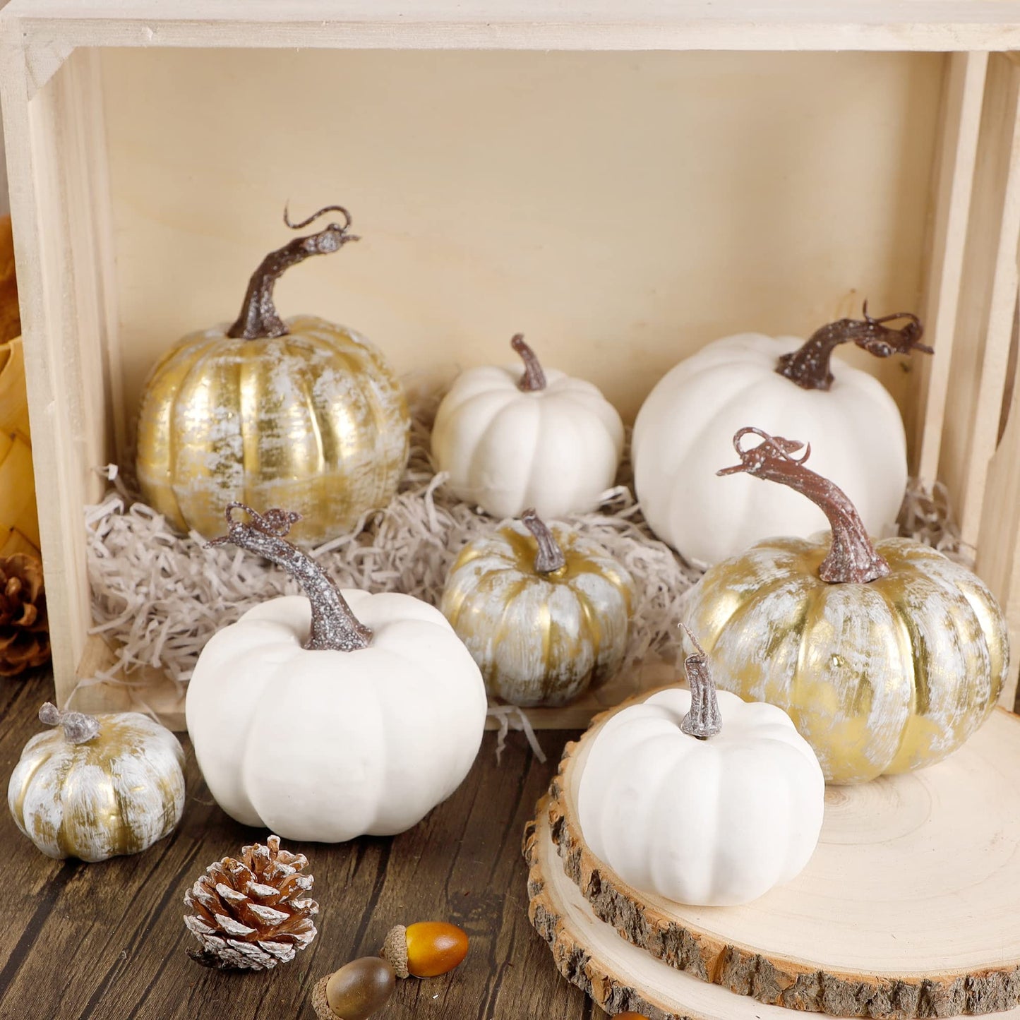 winemana 12 Pcs Pumpkin Fall Decorations, Golden Artificial Pumpkins