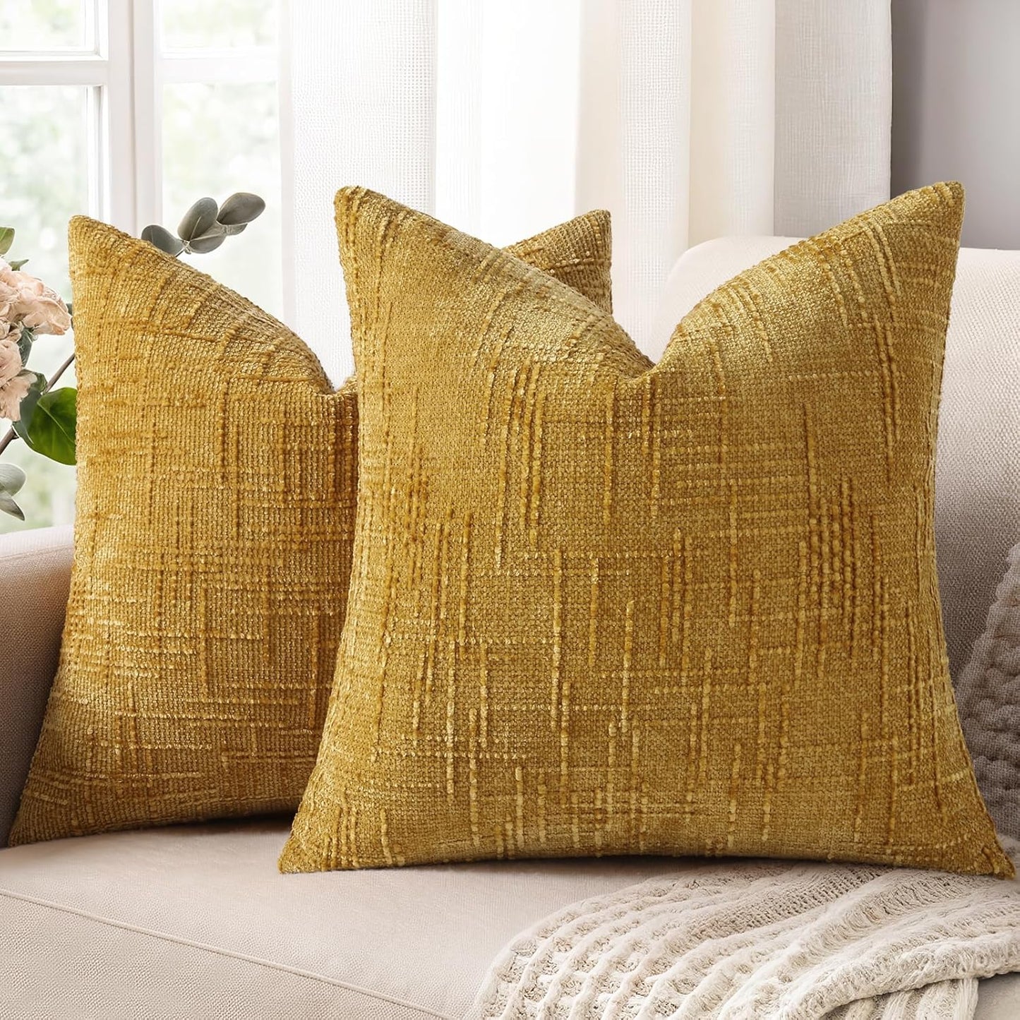decorUhome Textured Chenille Throw Pillow Covers 18x18 Set of 2 Rust