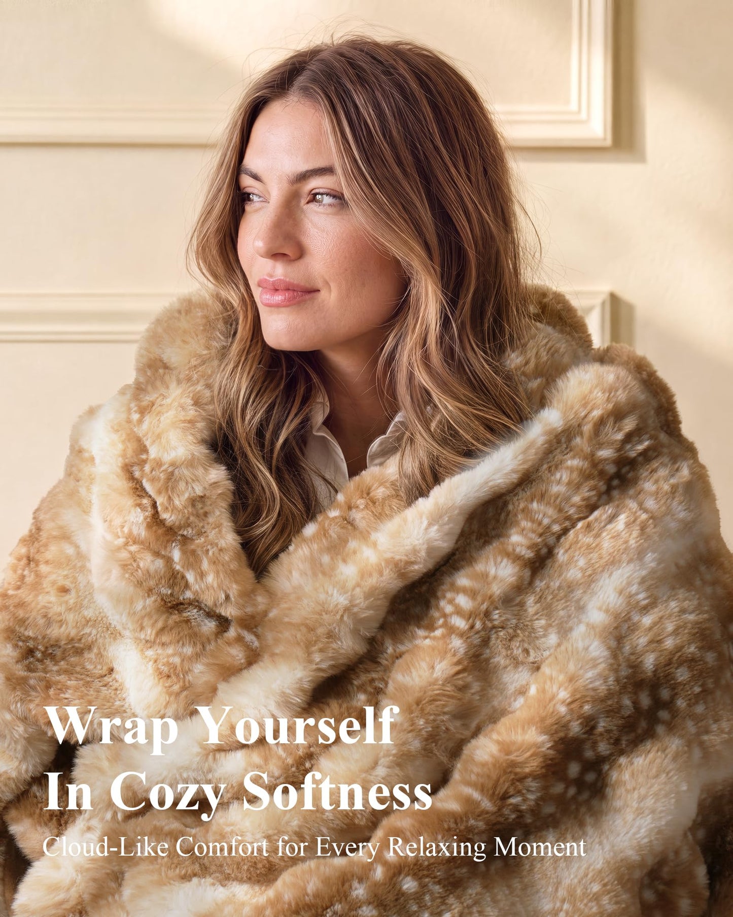 Ultra Soft Cozy Faux Fur Throw Blanket, Fuzzy Plush Thick Bubble Blanket, Oversize Luxury Fluffy Blanket for Couch, Sofa, Bedroom, and Living Room, 50x60 Inches, Light Brown