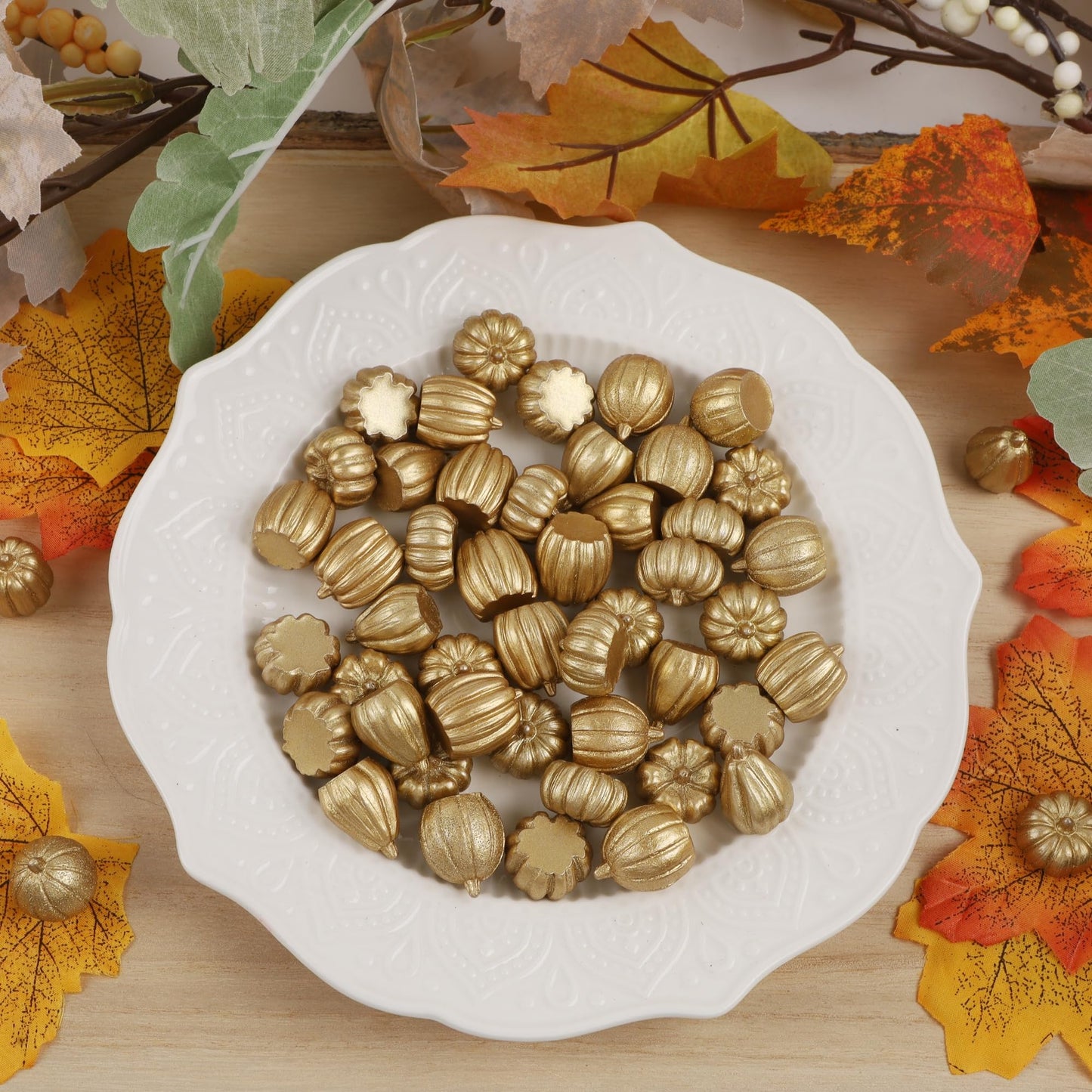 winemana 12 Pcs Pumpkin Fall Decorations, Golden Artificial Pumpkins