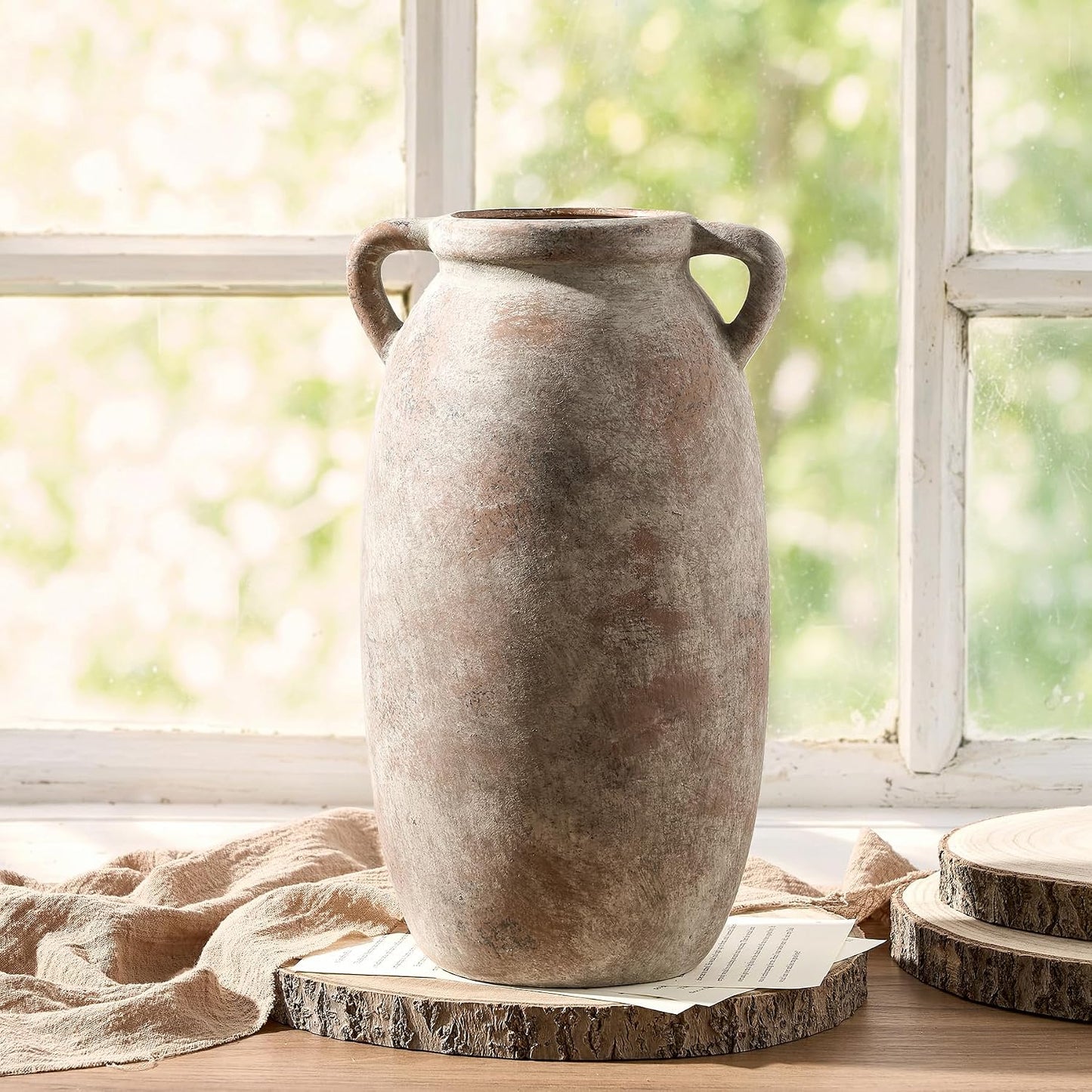 Dobbyby Ceramic Flower Vase 12 inch Farmhouse Rustic Vase Decorative Pottery Terracotta Tall Vases for Home Decor Table Mantle Fireplace Living Room Bathroom Wedding Centerpiece (Large-Terracota)