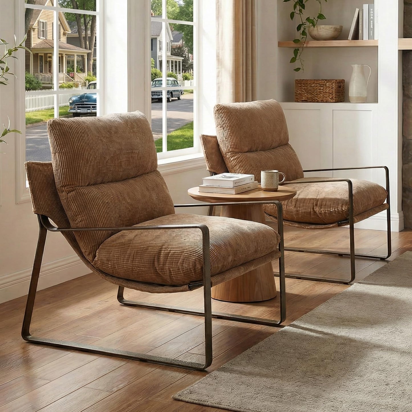 LukeAlon Modern PU Leather Accent Armchair, Brown